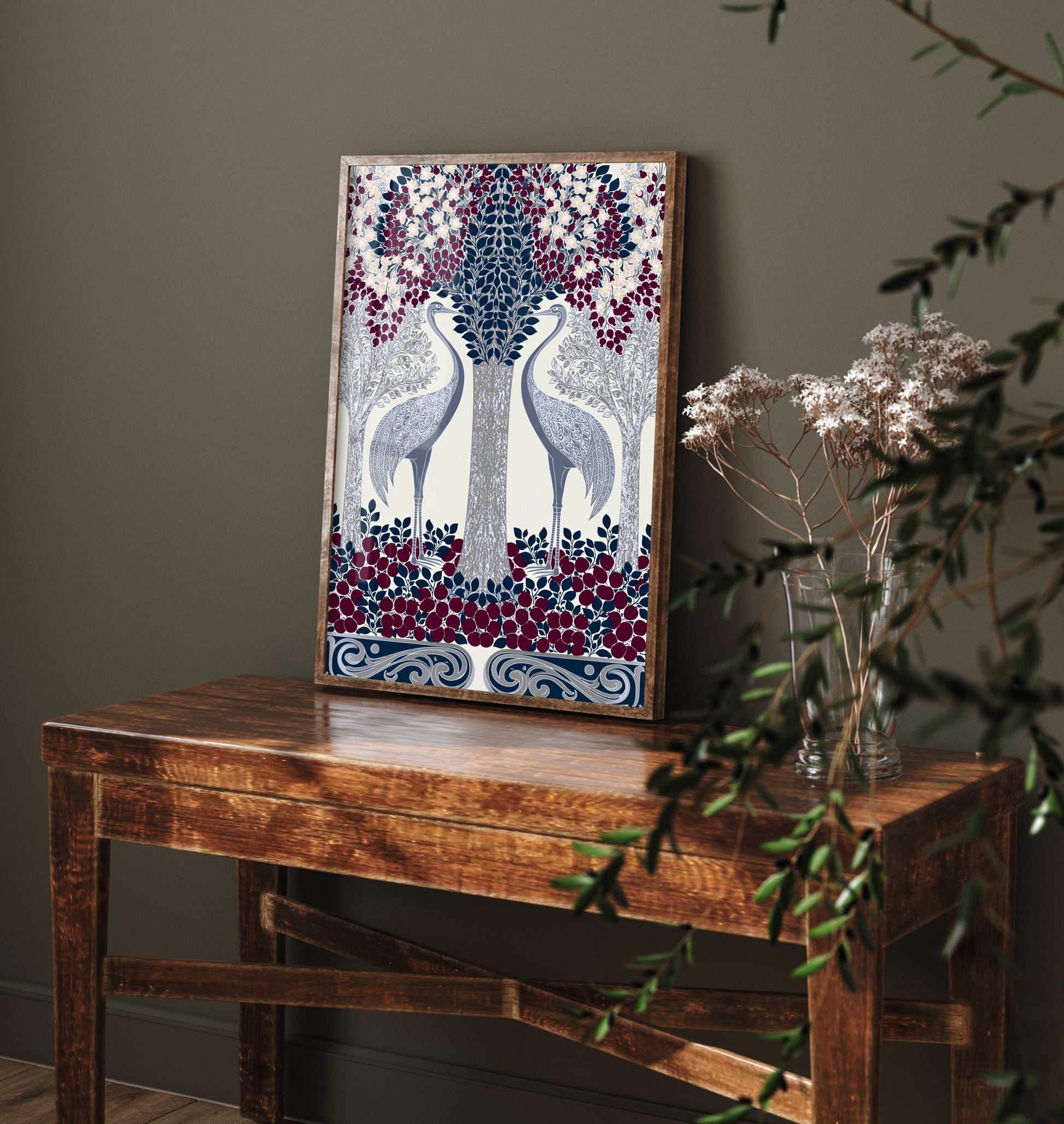 Scottish Woodland Heron Art Print - Folk Nature Poster - Decorative Illustration - Living Room Wall Art V10 3/3