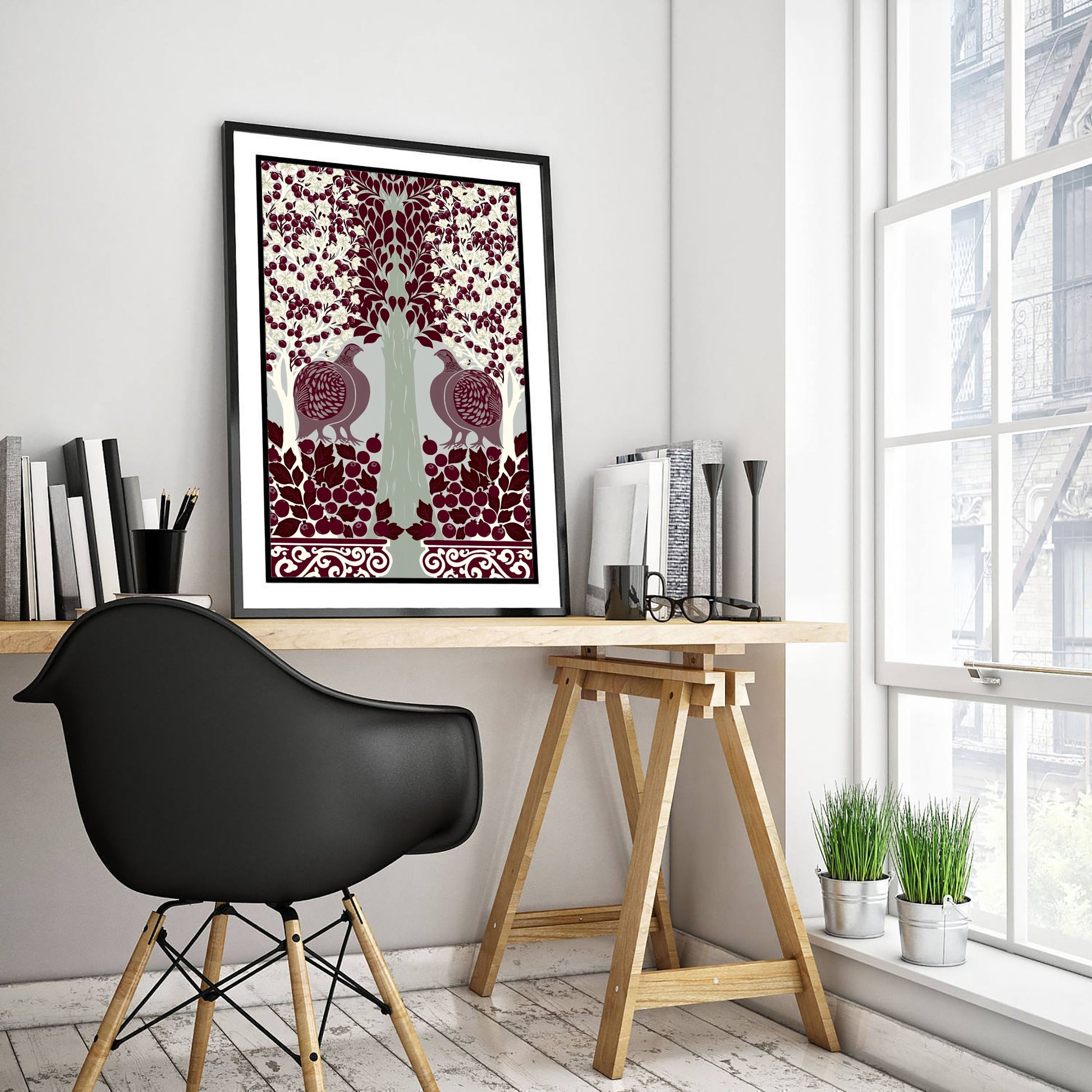 Scottish Woodland Partridge Art Print - Folk Nature Poster - Decorative Illustration - Wall Art V11 1/3
