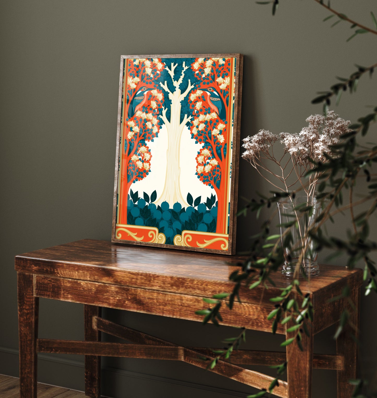 Scottish Woodland Bird Art Print - Folk Nature Poster - Decorative Illustration - Living Room Wall Art V12 1/3