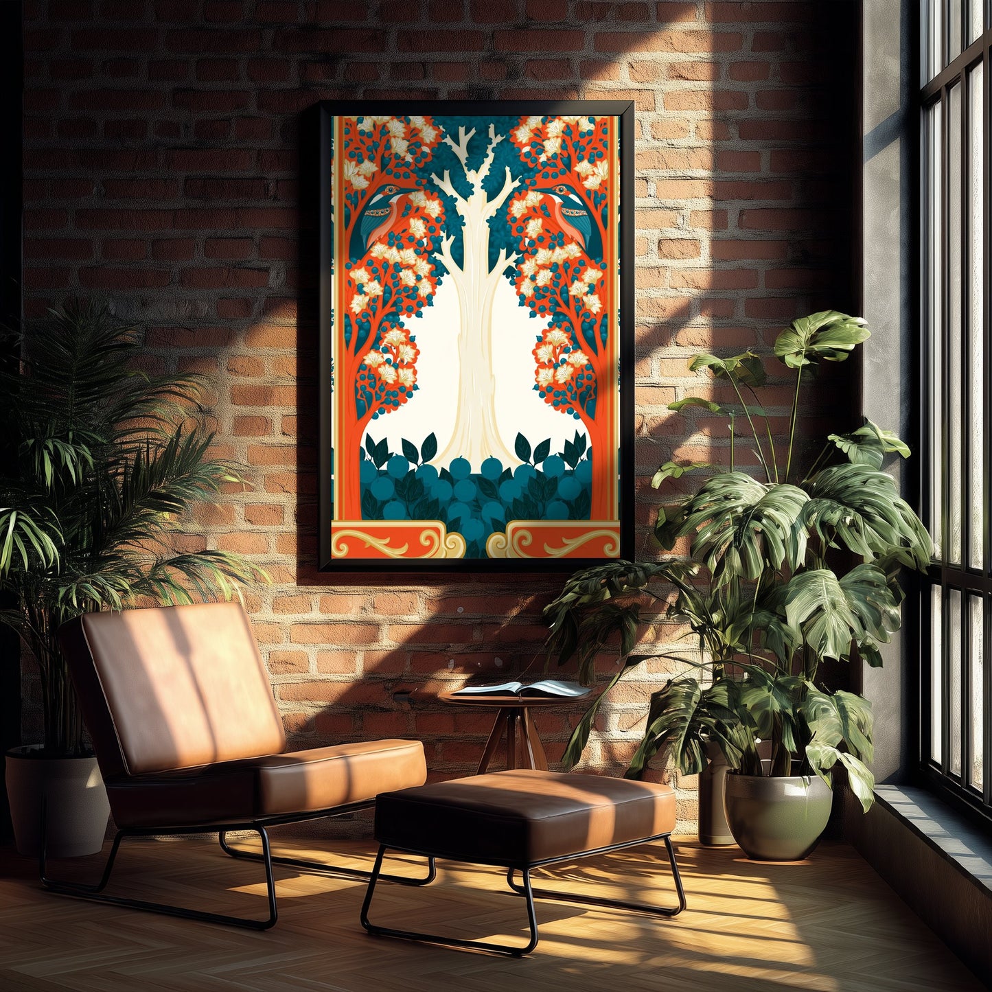 Scottish Woodland Bird Art Print - Folk Nature Poster - Decorative Illustration - Living Room Wall Art V12 1/3