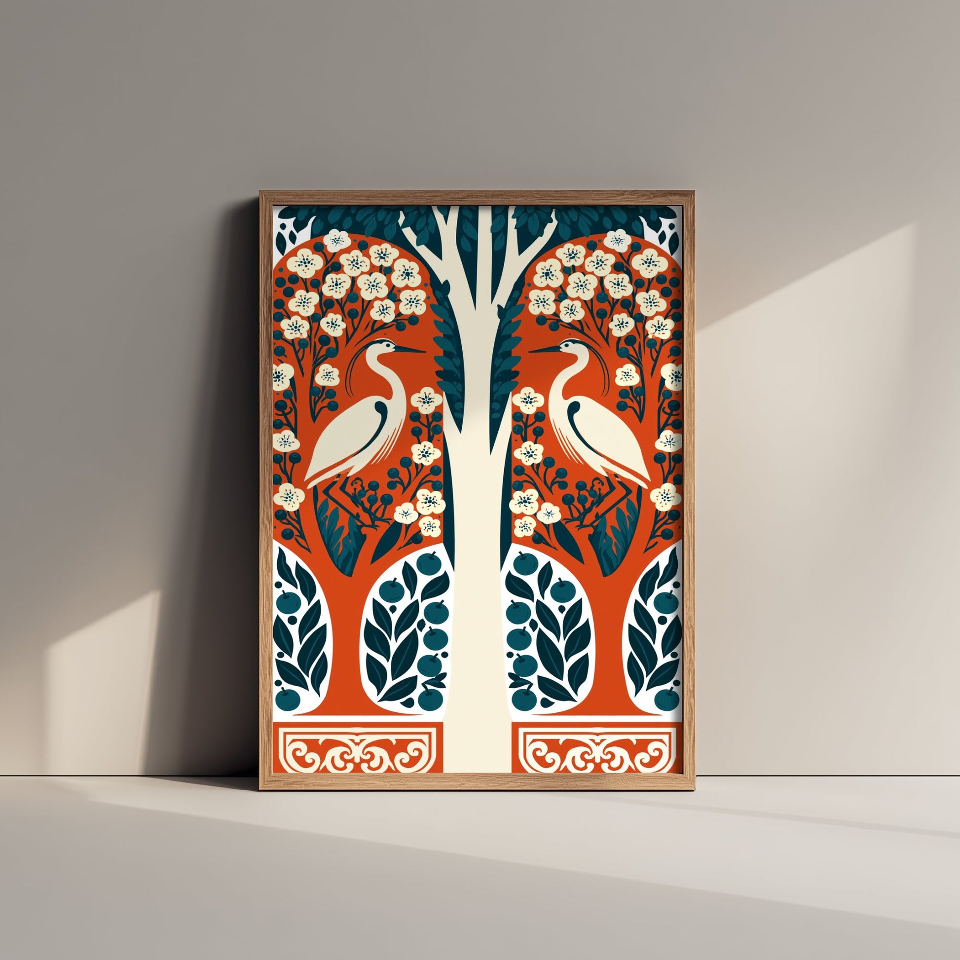 Scottish Woodland Egret Art Print - Folk Nature Poster - Decorative Illustration - Wall Art V12 2/3