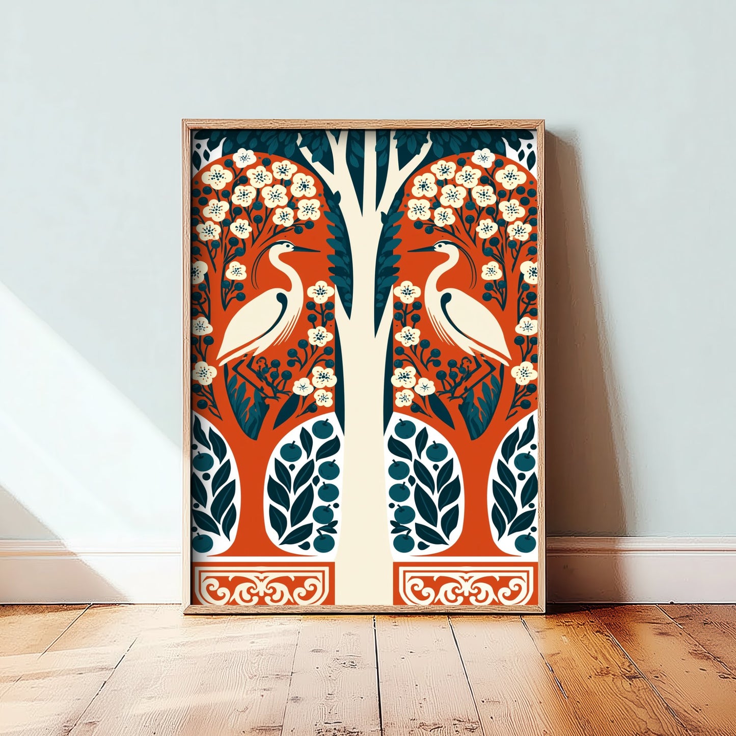 Scottish Woodland Egret Art Print - Folk Nature Poster - Decorative Illustration - Wall Art V12 2/3