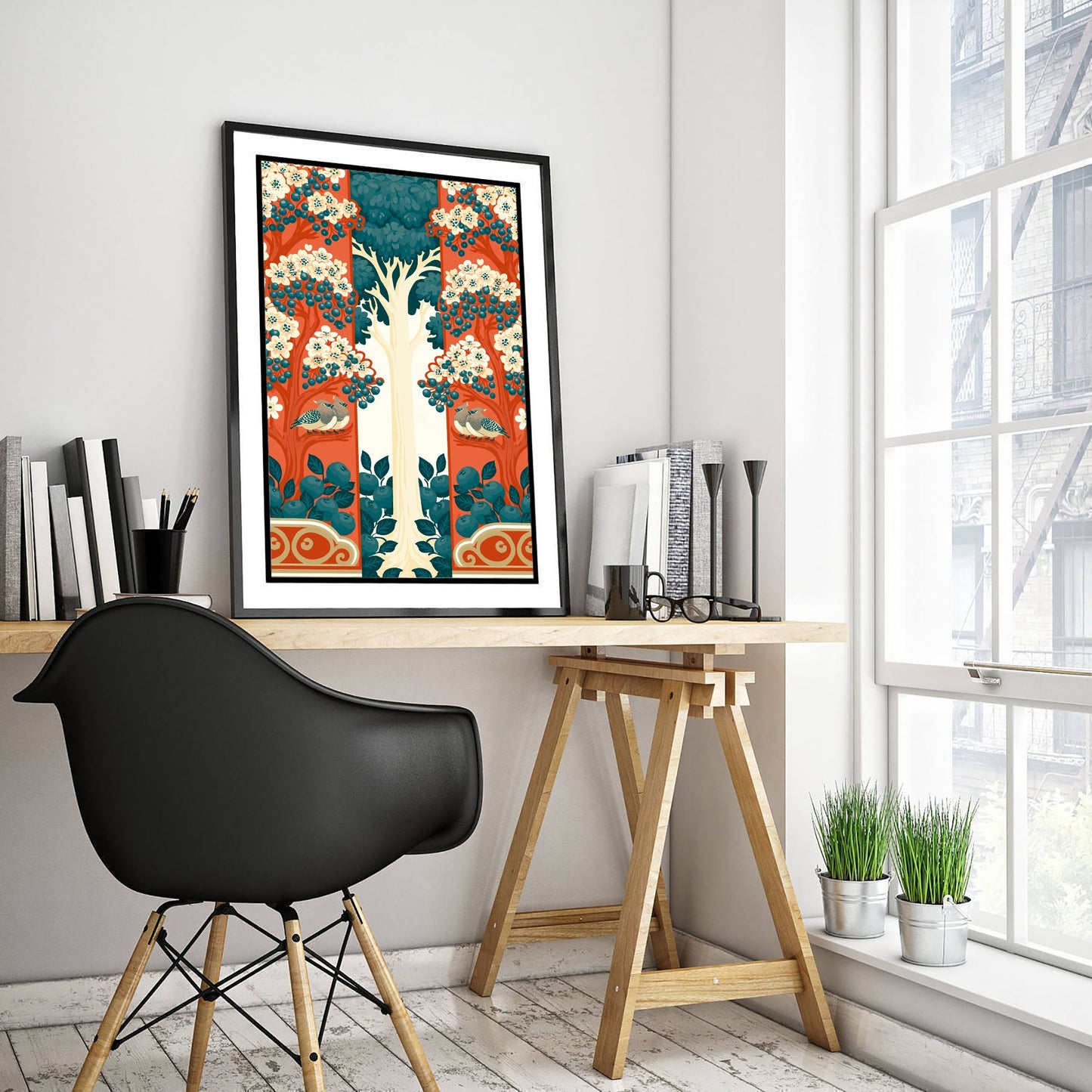 Scottish Woodland Finch Art Print - Folk Nature Poster - Decorative Illustration - Wall Art V12 3/3