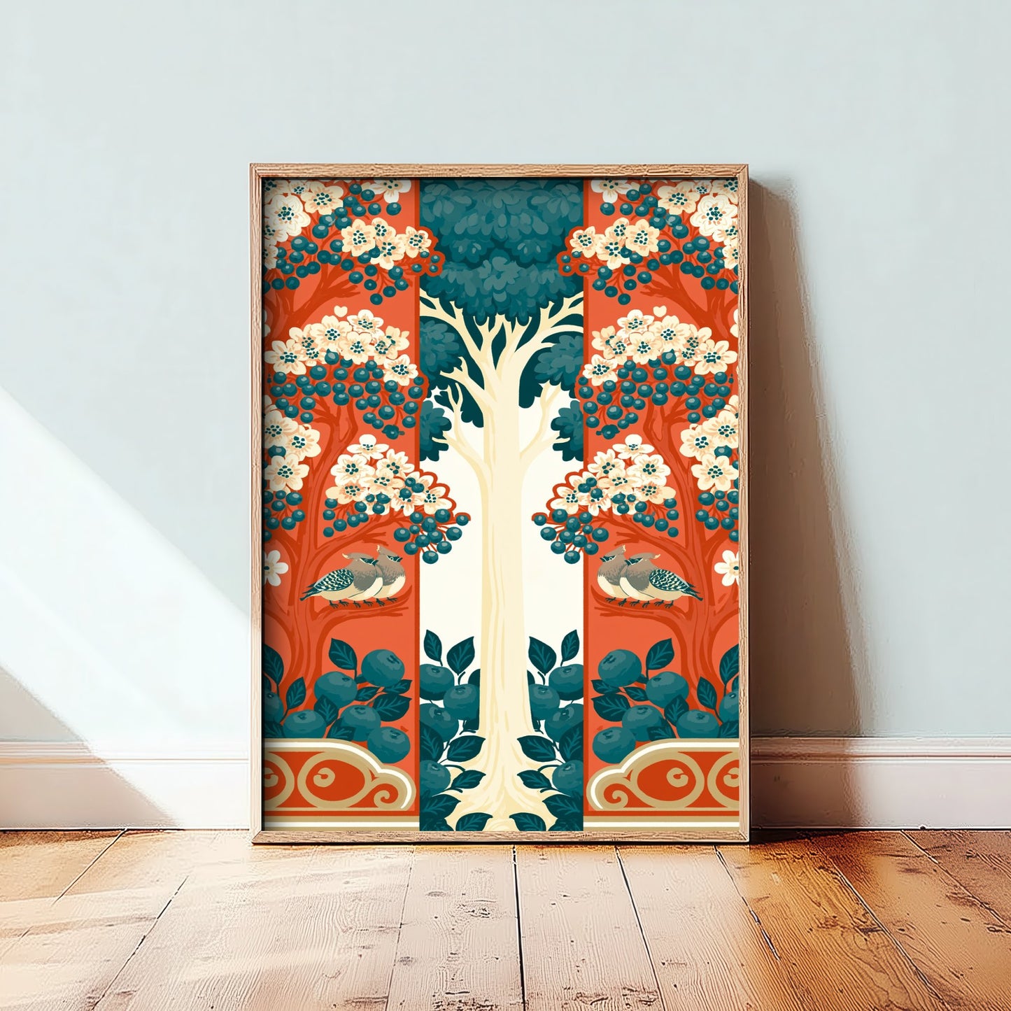 Scottish Woodland Finch Art Print - Folk Nature Poster - Decorative Illustration - Wall Art V12 3/3