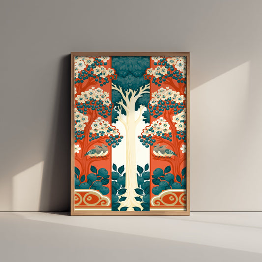 Scottish Woodland Finch Art Print - Folk Nature Poster - Decorative Illustration - Wall Art V12 3/3
