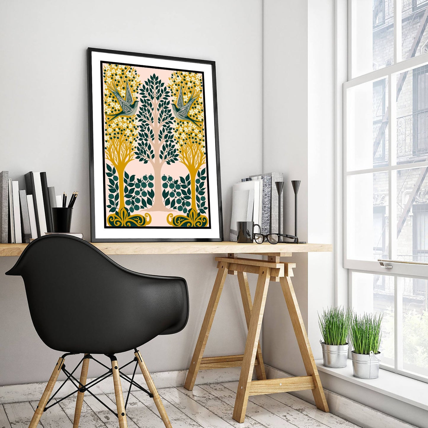 Scottish Woodland Swallow Art Print - Folk Nature Poster - Decorative Illustration - Living Room Wall Art V13 1/3