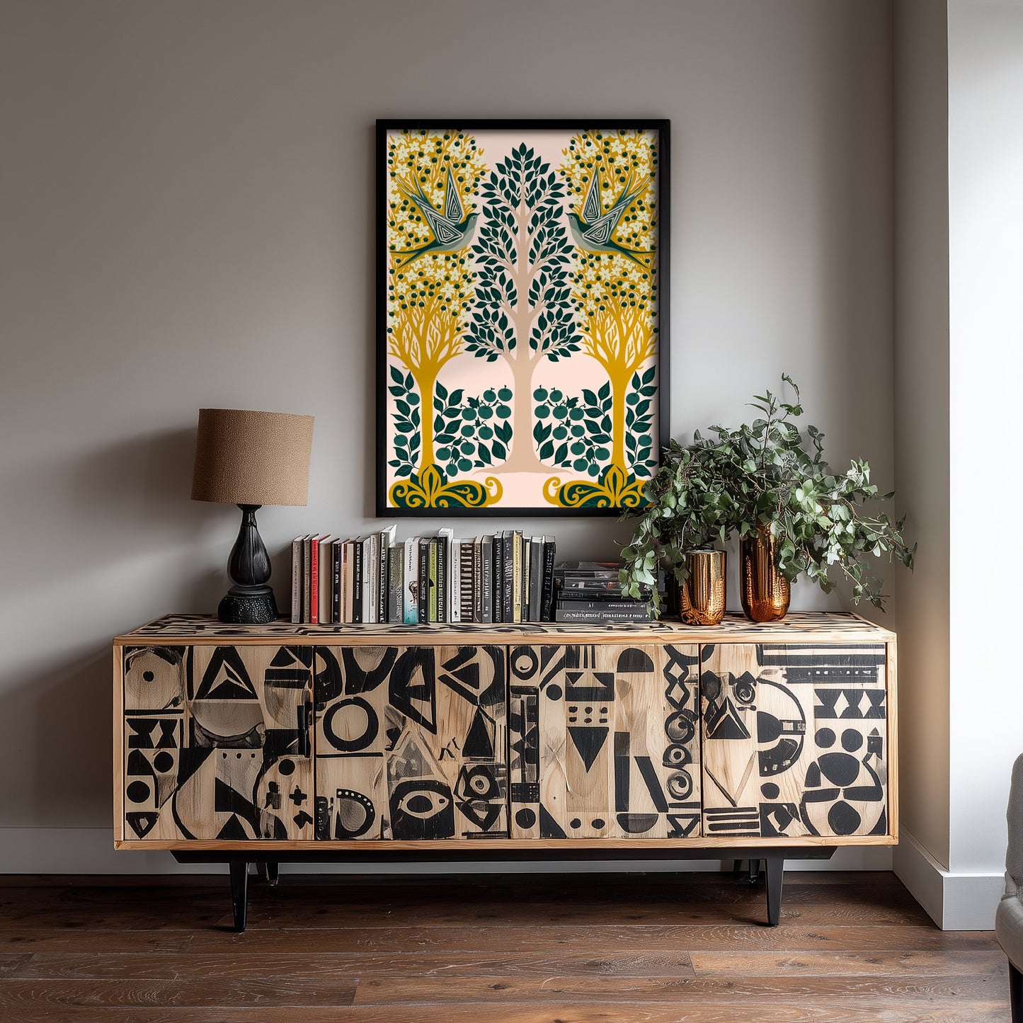 Scottish Woodland Swallow Art Print - Folk Nature Poster - Decorative Illustration - Living Room Wall Art V13 1/3