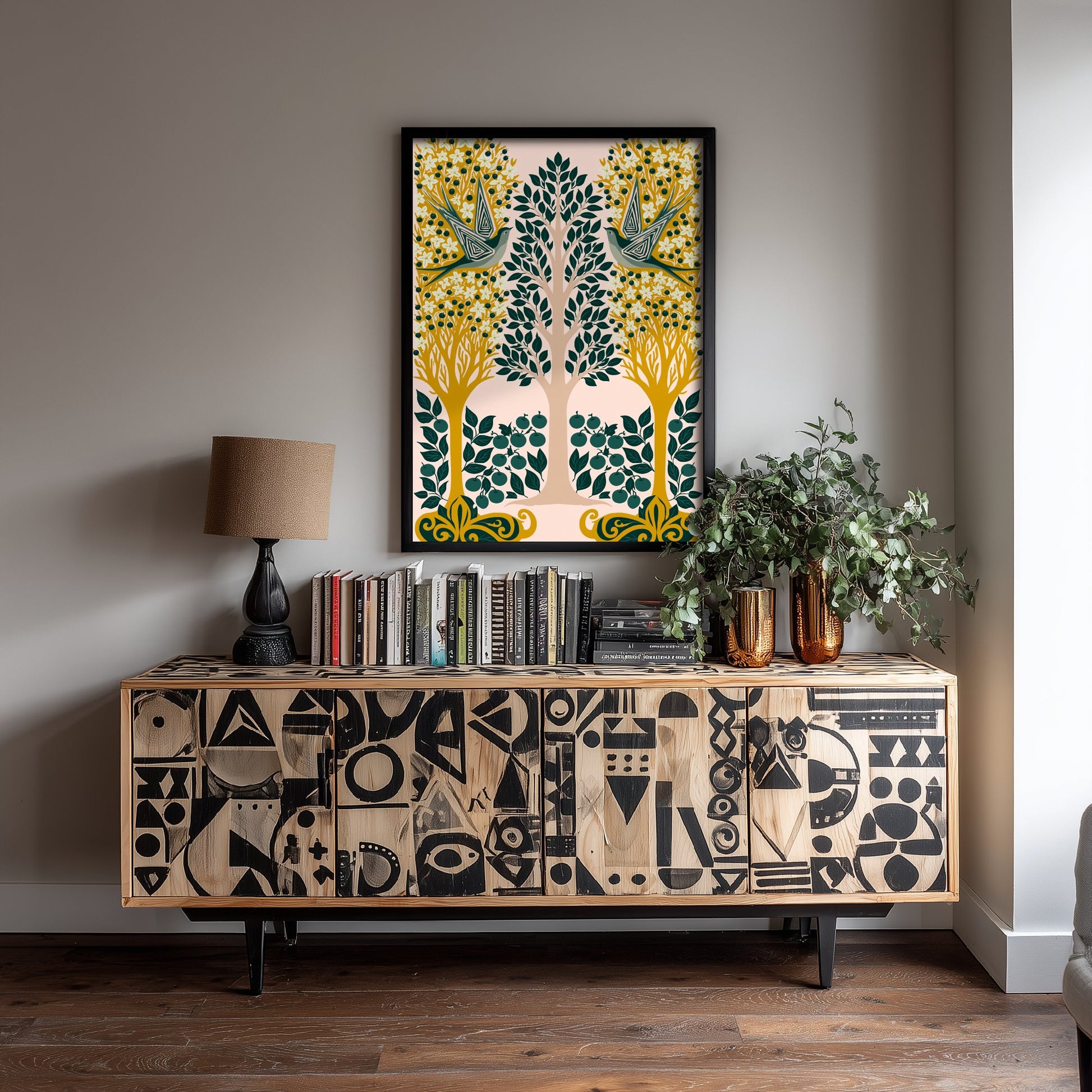 Scottish Woodland Swallow Art Print - Folk Nature Poster - Decorative Illustration - Living Room Wall Art V13 1/3