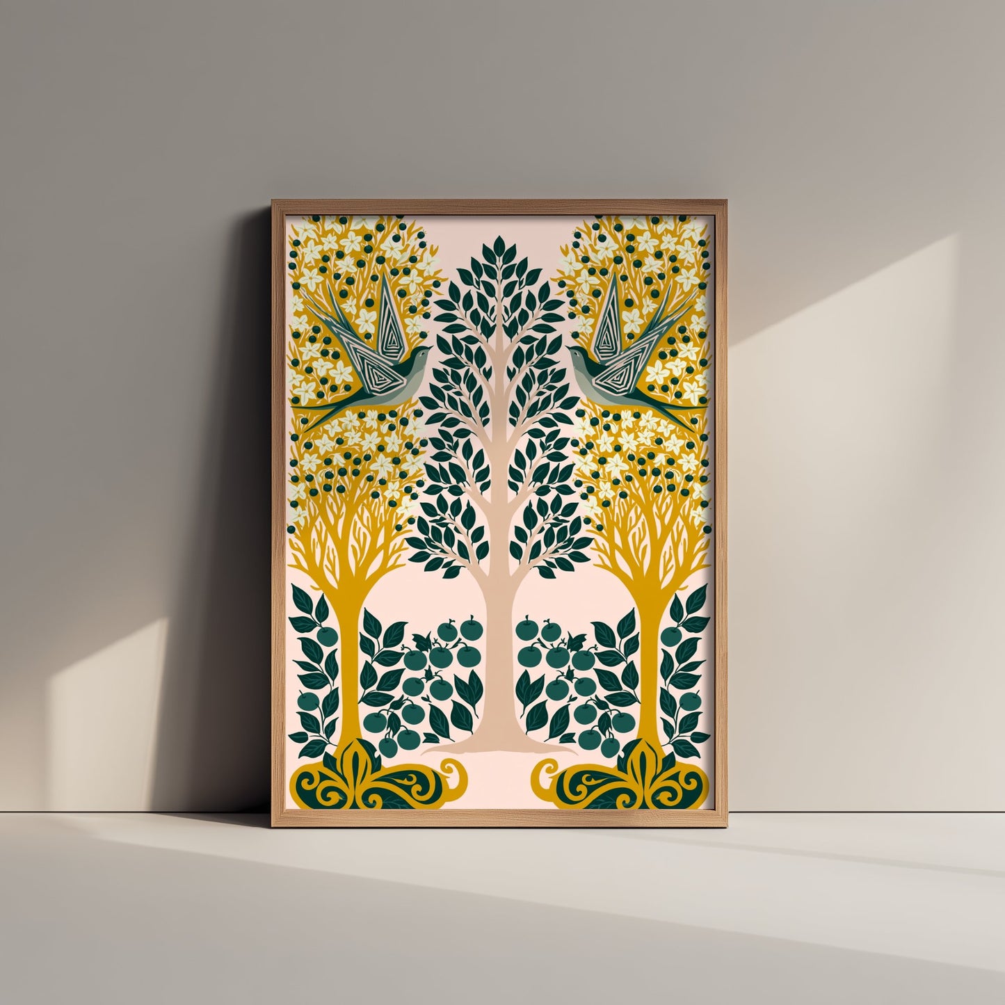 Scottish Woodland Swallow Art Print - Folk Nature Poster - Decorative Illustration - Living Room Wall Art V13 1/3