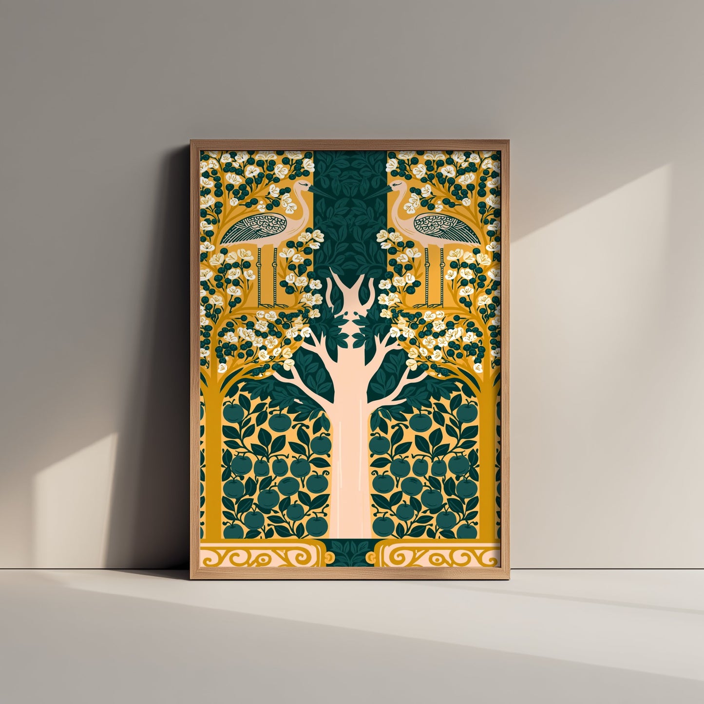 Scottish Woodland Crane Art Print - Folk Nature Poster - Decorative Illustration - Living Room Wall Art V13 2/3