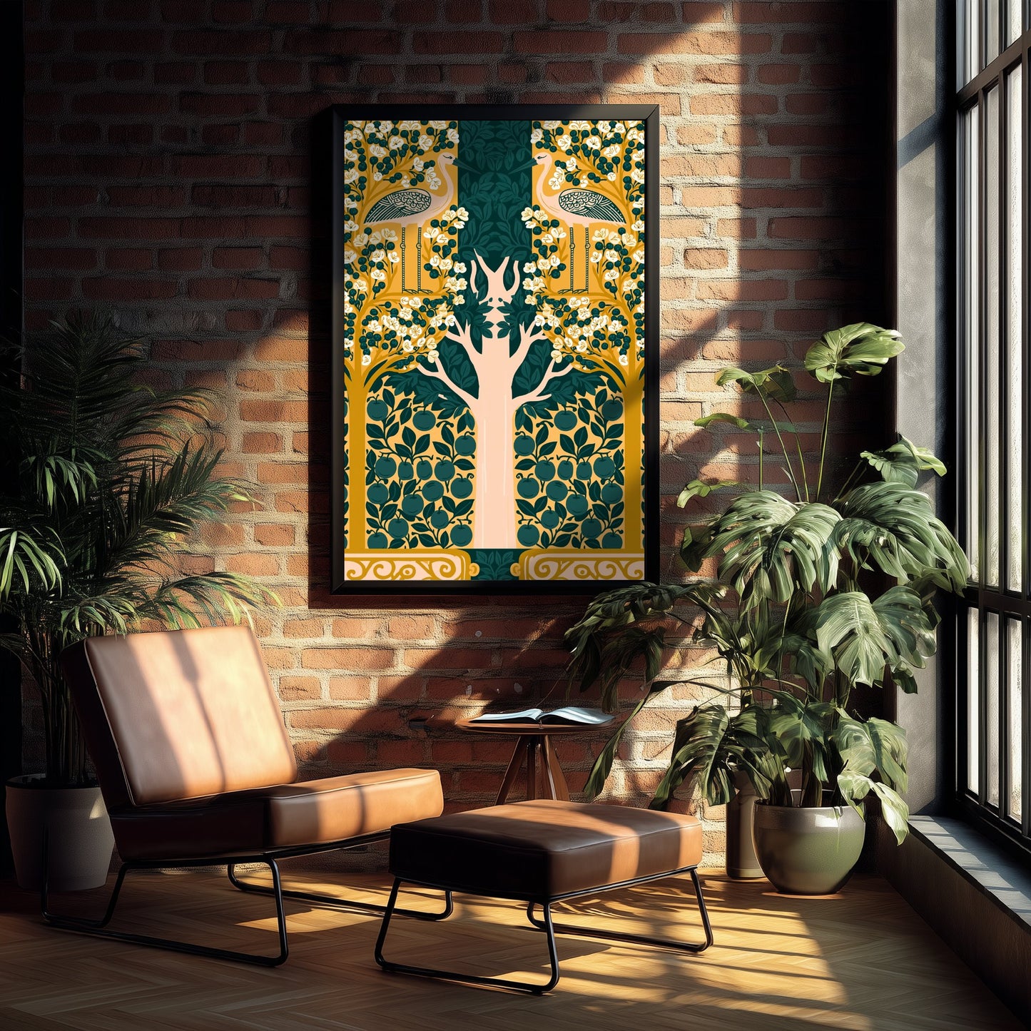 Scottish Woodland Crane Art Print - Folk Nature Poster - Decorative Illustration - Living Room Wall Art V13 2/3