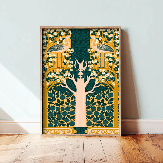 Scottish Woodland Crane Art Print - Folk Nature Poster - Decorative Illustration - Living Room Wall Art V13 2/3