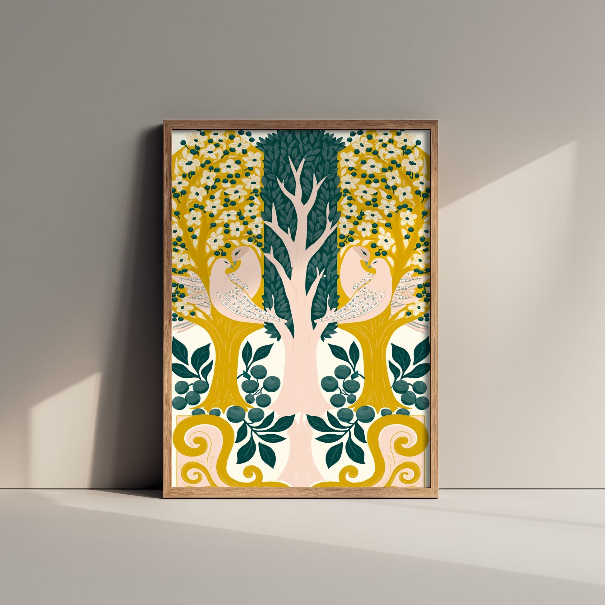 Scottish Woodland Dove Art Print - Folk Nature Poster - Decorative Illustration - Living Room Wall Art V13 3/3
