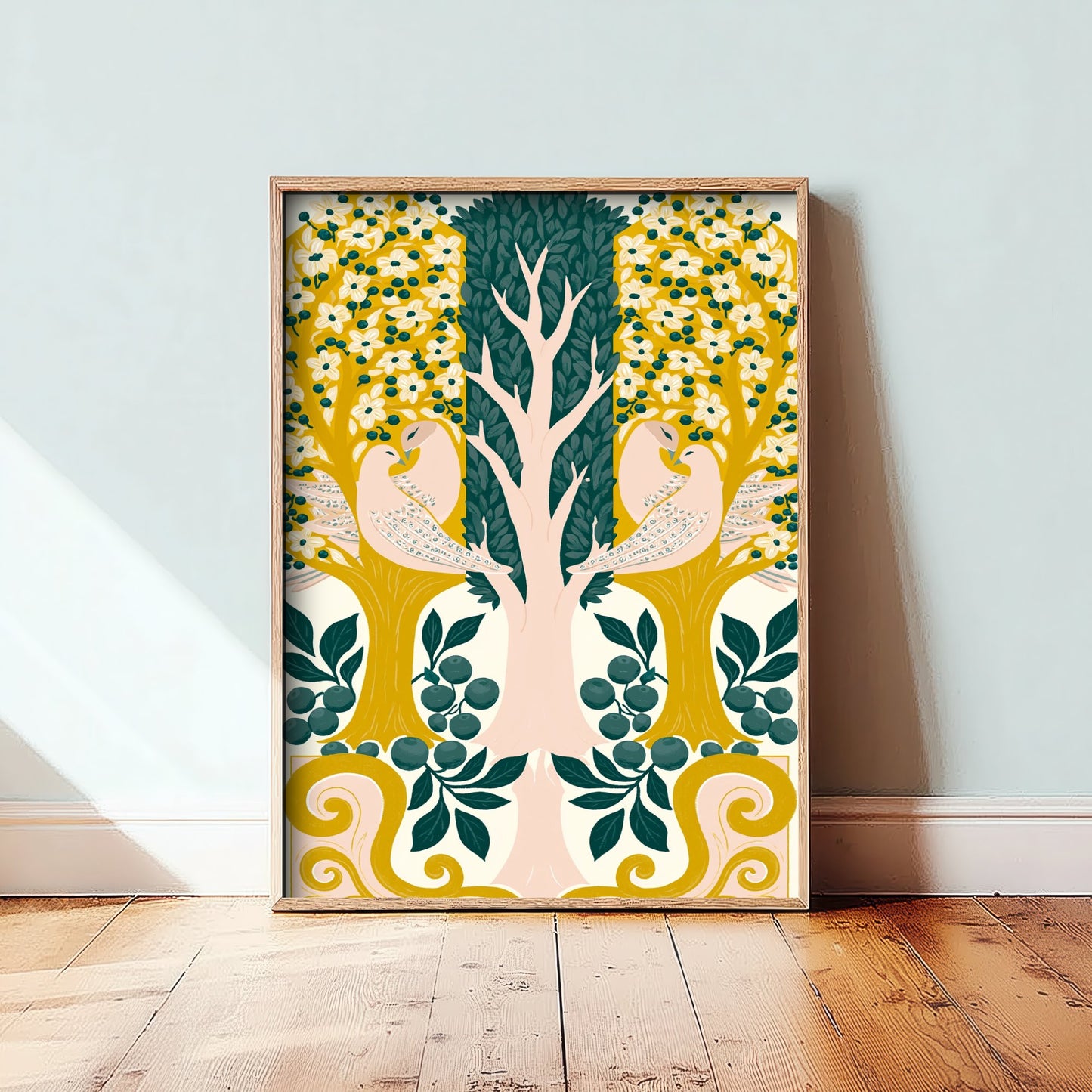 Scottish Woodland Dove Art Print - Folk Nature Poster - Decorative Illustration - Living Room Wall Art V13 3/3