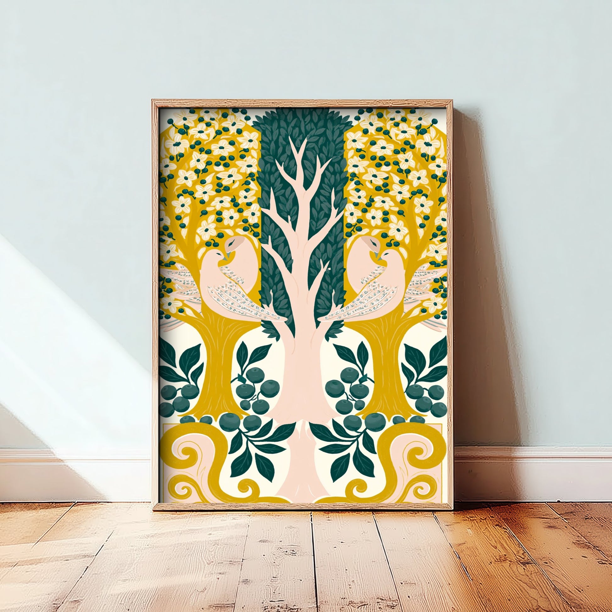 Scottish Woodland Dove Art Print - Folk Nature Poster - Decorative Illustration - Living Room Wall Art V13 3/3
