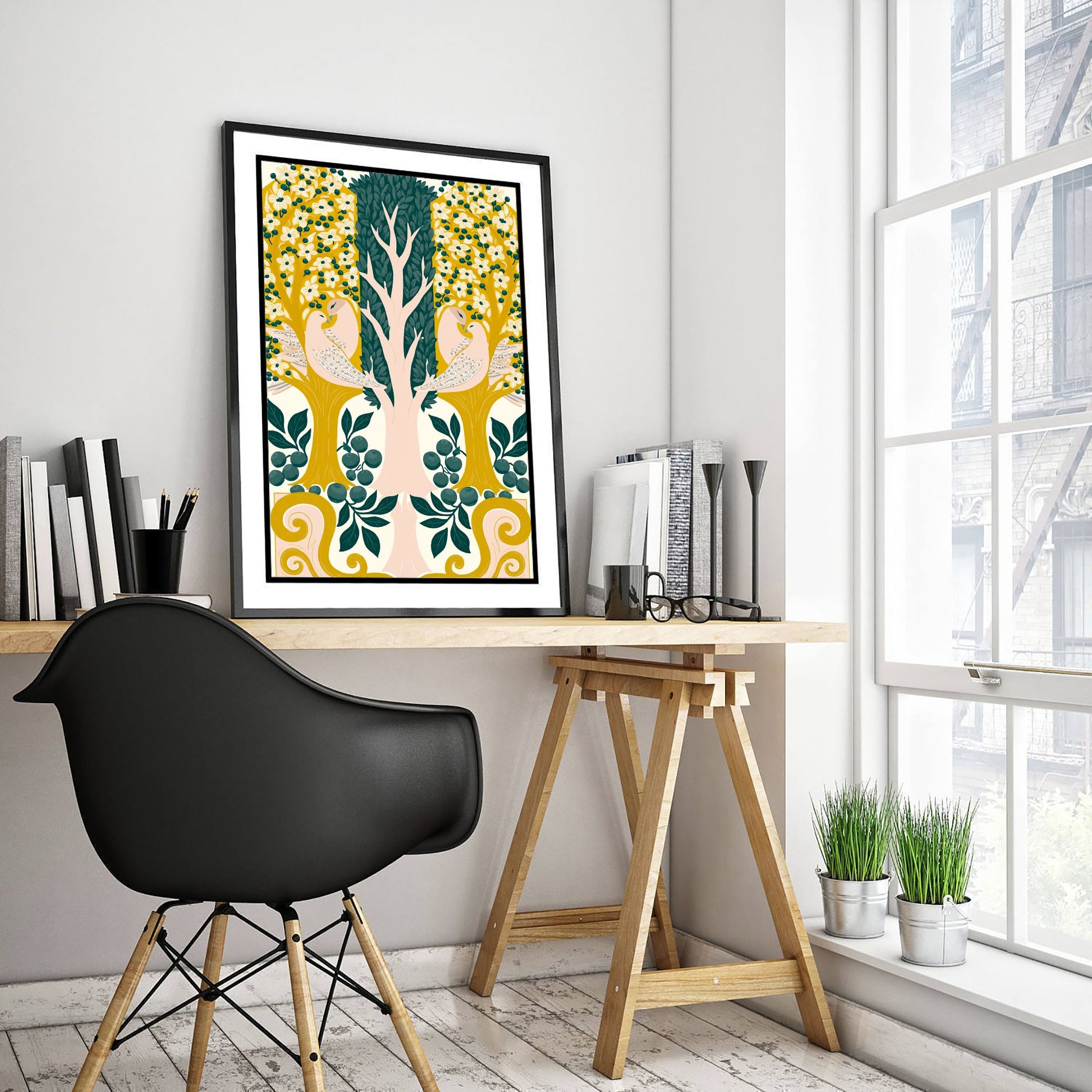 Scottish Woodland Dove Art Print - Folk Nature Poster - Decorative Illustration - Living Room Wall Art V13 3/3