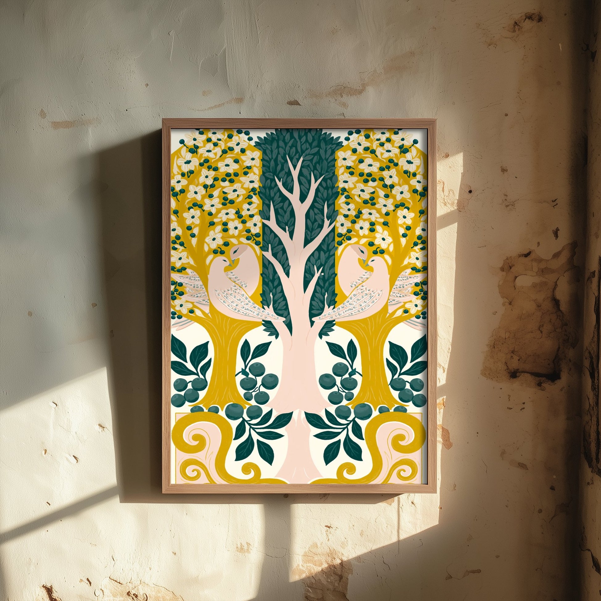 Scottish Woodland Dove Art Print - Folk Nature Poster - Decorative Illustration - Living Room Wall Art V13 3/3