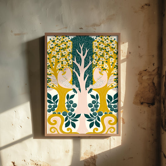 Scottish Woodland Dove Art Print - Folk Nature Poster - Decorative Illustration - Living Room Wall Art V13 3/3