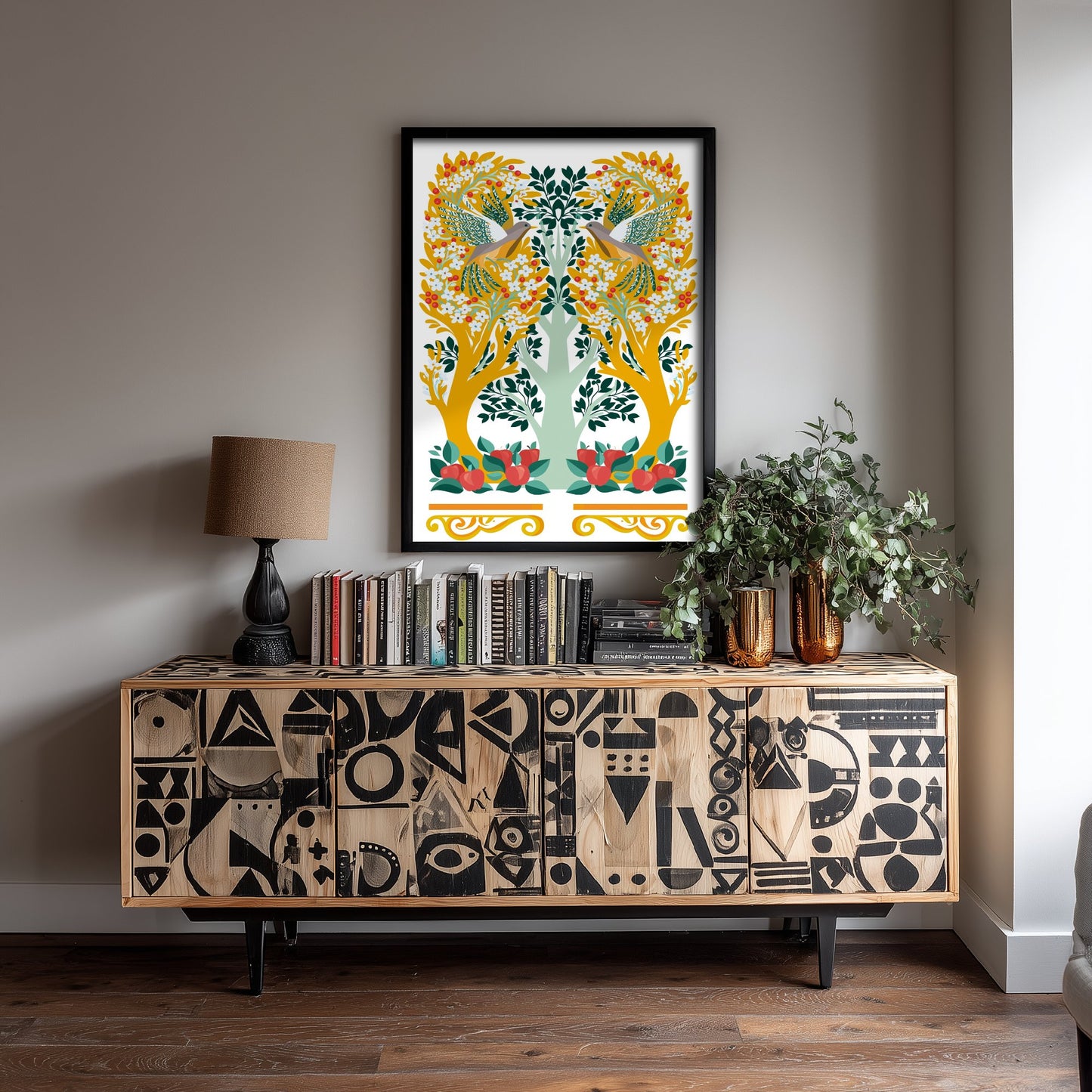 Scottish Woodland Pheasant Art Print - Folk Nature Poster - Decorative Illustration - Bedroom Wall Art V14 1/3