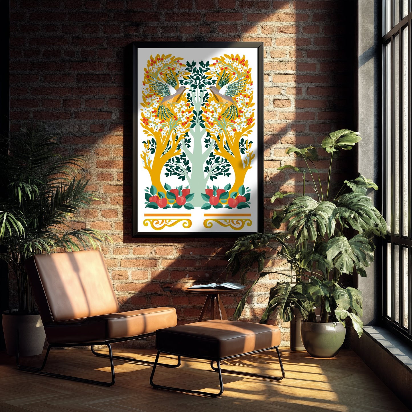 Scottish Woodland Pheasant Art Print - Folk Nature Poster - Decorative Illustration - Bedroom Wall Art V14 1/3
