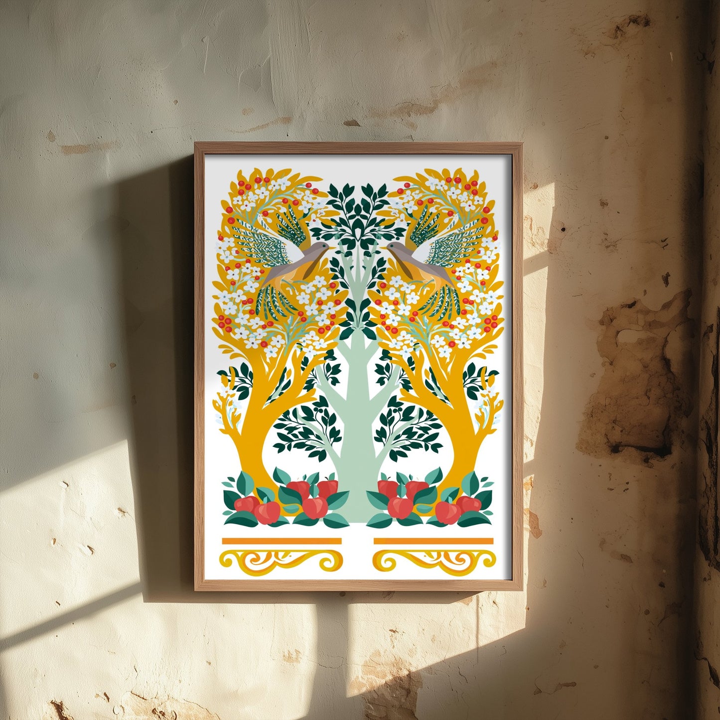 Scottish Woodland Pheasant Art Print - Folk Nature Poster - Decorative Illustration - Bedroom Wall Art V14 1/3