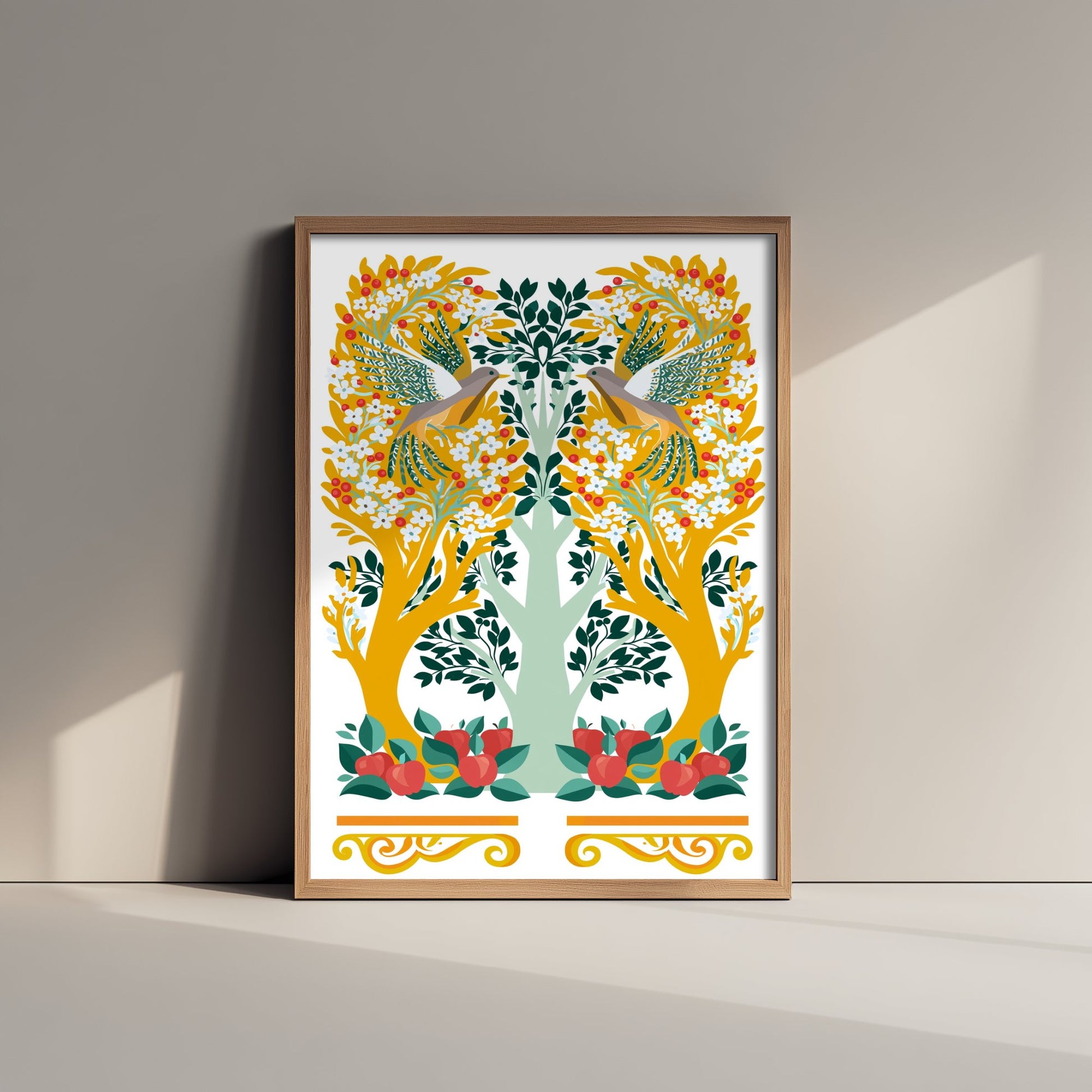 Scottish Woodland Pheasant Art Print - Folk Nature Poster - Decorative Illustration - Bedroom Wall Art V14 1/3