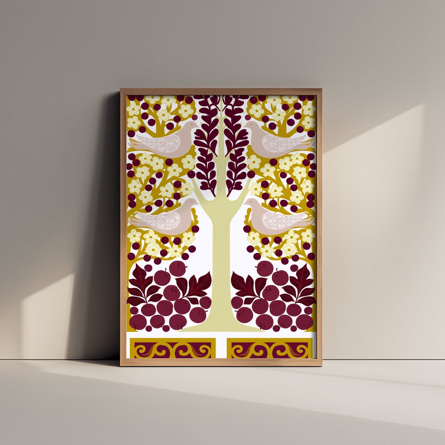 Scottish Woodland Dove Art Print - Folk Nature Poster - Decorative Illustration - Dining Room Wall Art V15 1/3