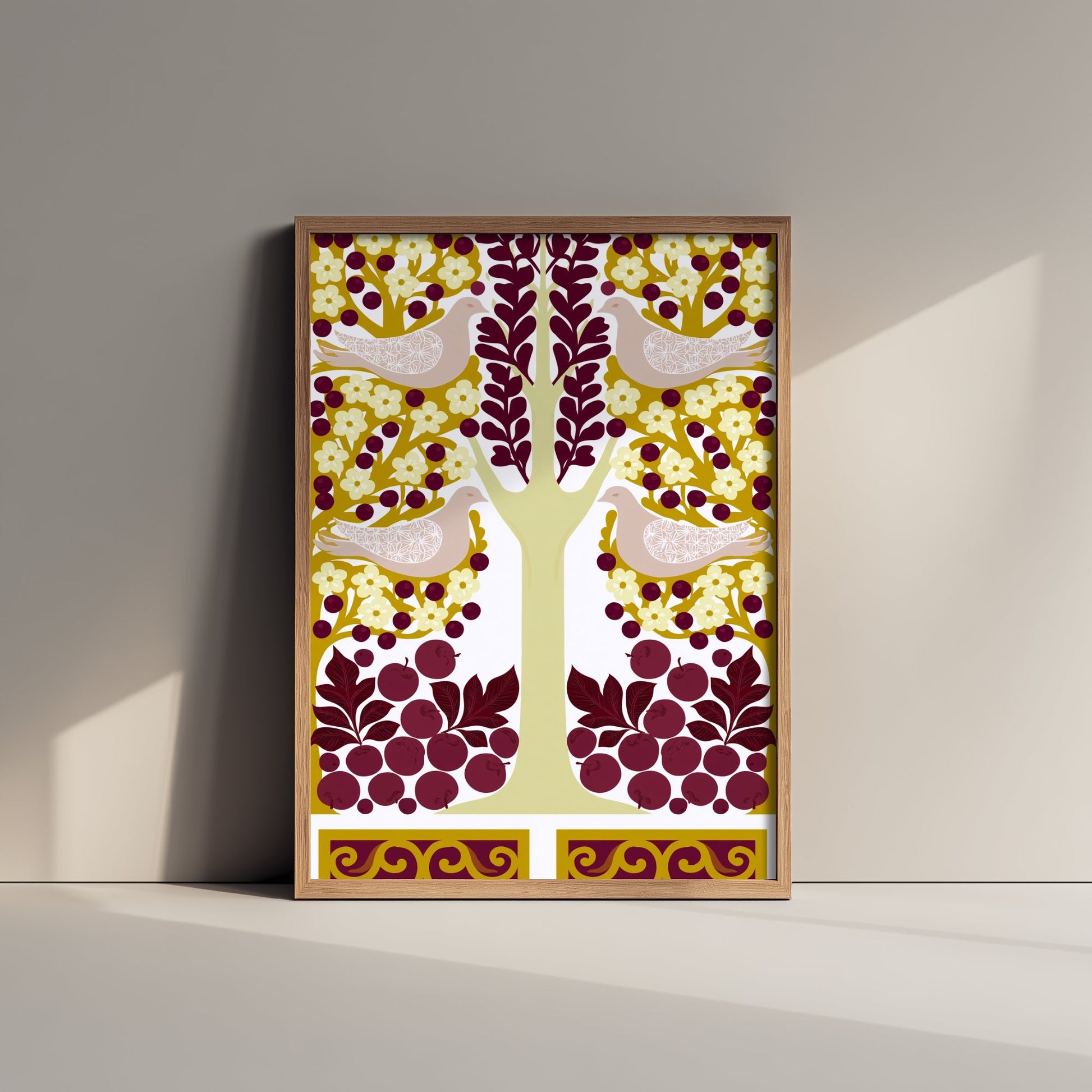 Scottish Woodland Dove Art Print - Folk Nature Poster - Decorative Illustration - Dining Room Wall Art V15 1/3