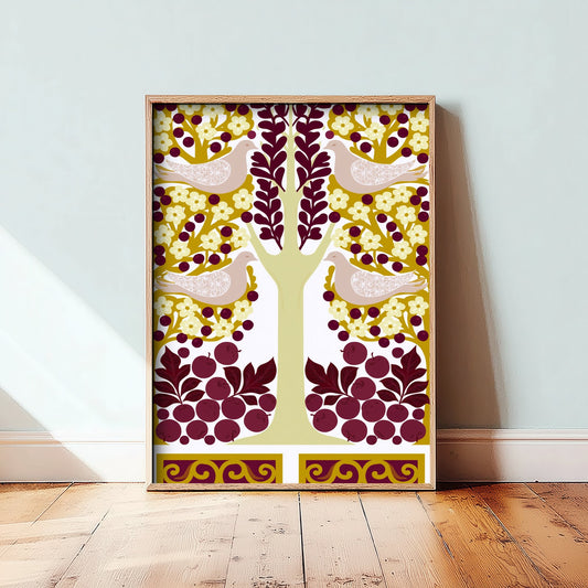 Scottish Woodland Dove Art Print - Folk Nature Poster - Decorative Illustration - Dining Room Wall Art V15 1/3