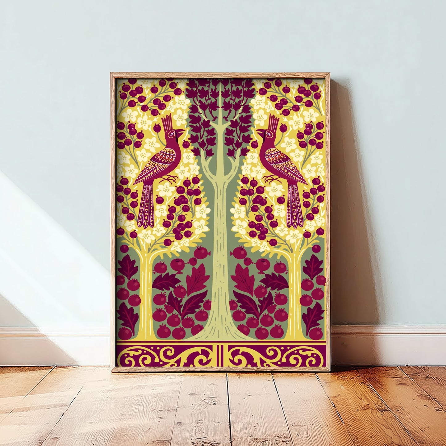 Scottish Woodland Crested Bird Art Print - Folk Nature Poster - Decorative Illustration - Nursery Wall Art V15 2/3
