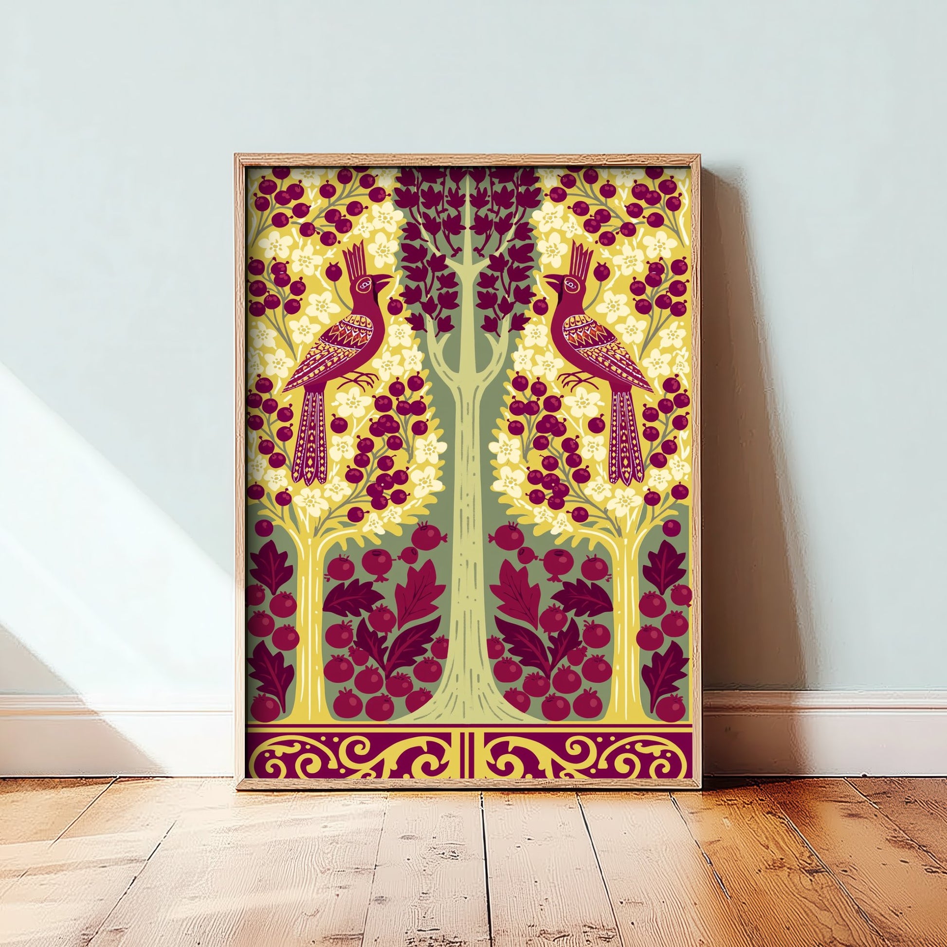 Scottish Woodland Crested Bird Art Print - Folk Nature Poster - Decorative Illustration - Nursery Wall Art V15 2/3