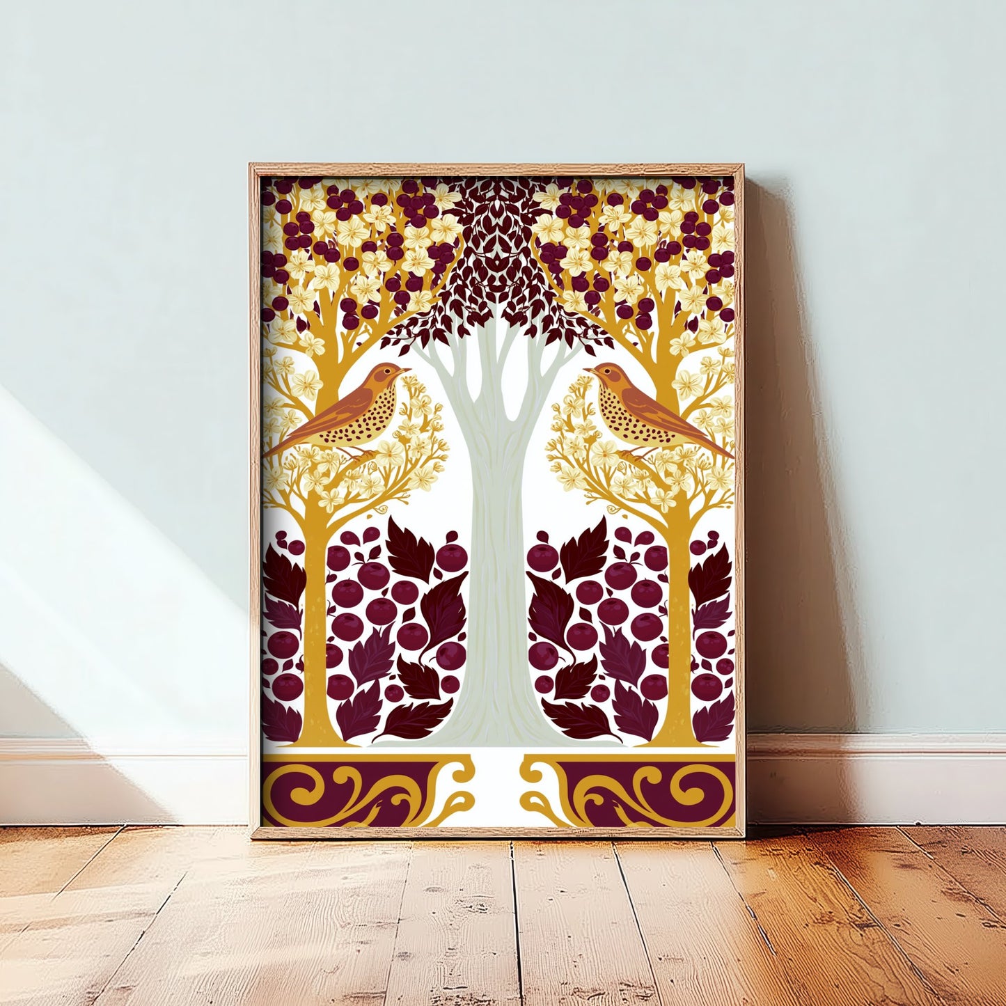 Scottish Woodland Thrush Art Print - Folk Nature Poster - Decorative Illustration - Living Room Wall Art V15 3/3