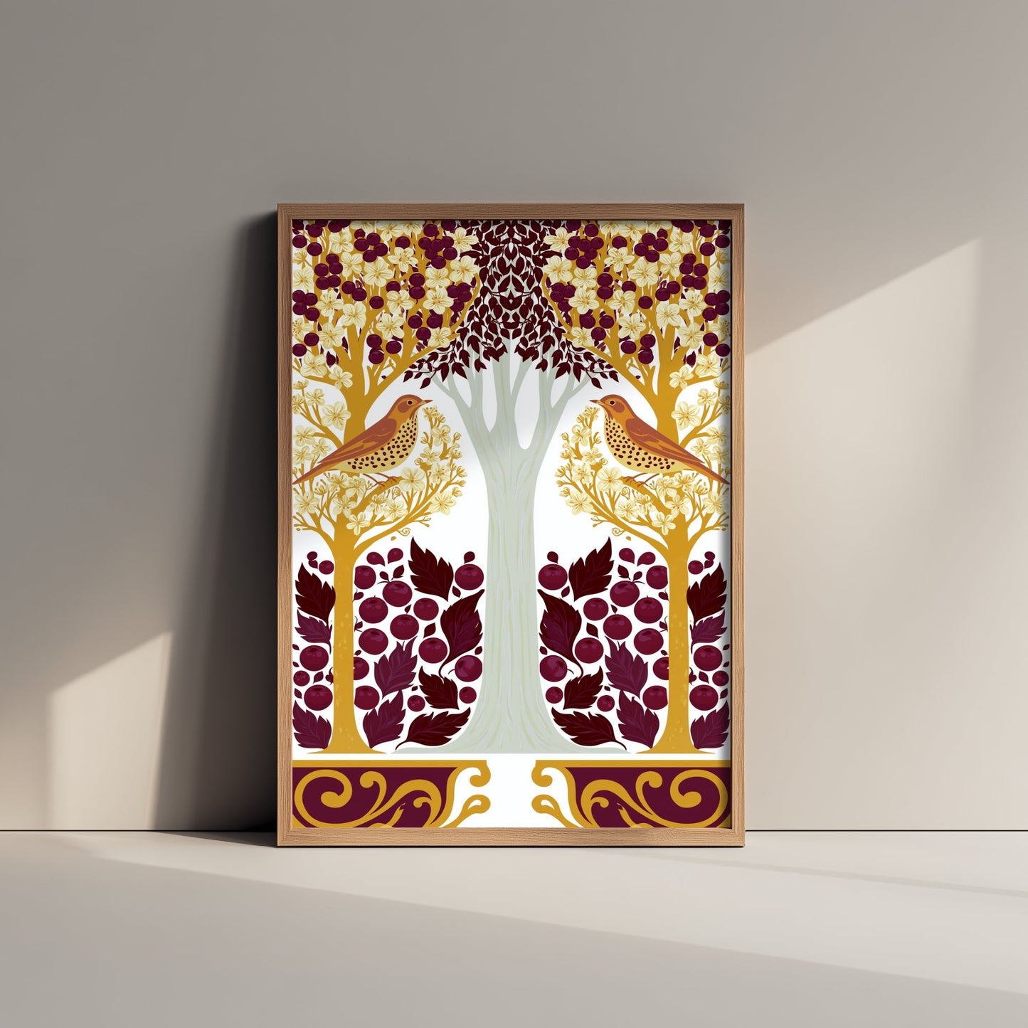 Scottish Woodland Thrush Art Print - Folk Nature Poster - Decorative Illustration - Living Room Wall Art V15 3/3