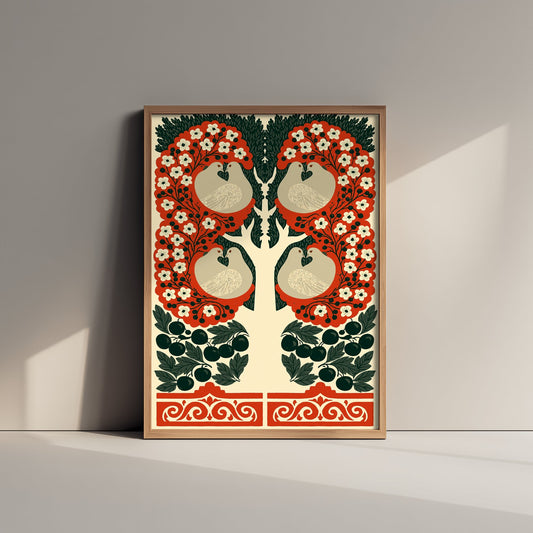 Scottish Woodland Dove Art Print - Folk Nature Poster - Decorative Illustration - Hallway Wall Art V16 2/3
