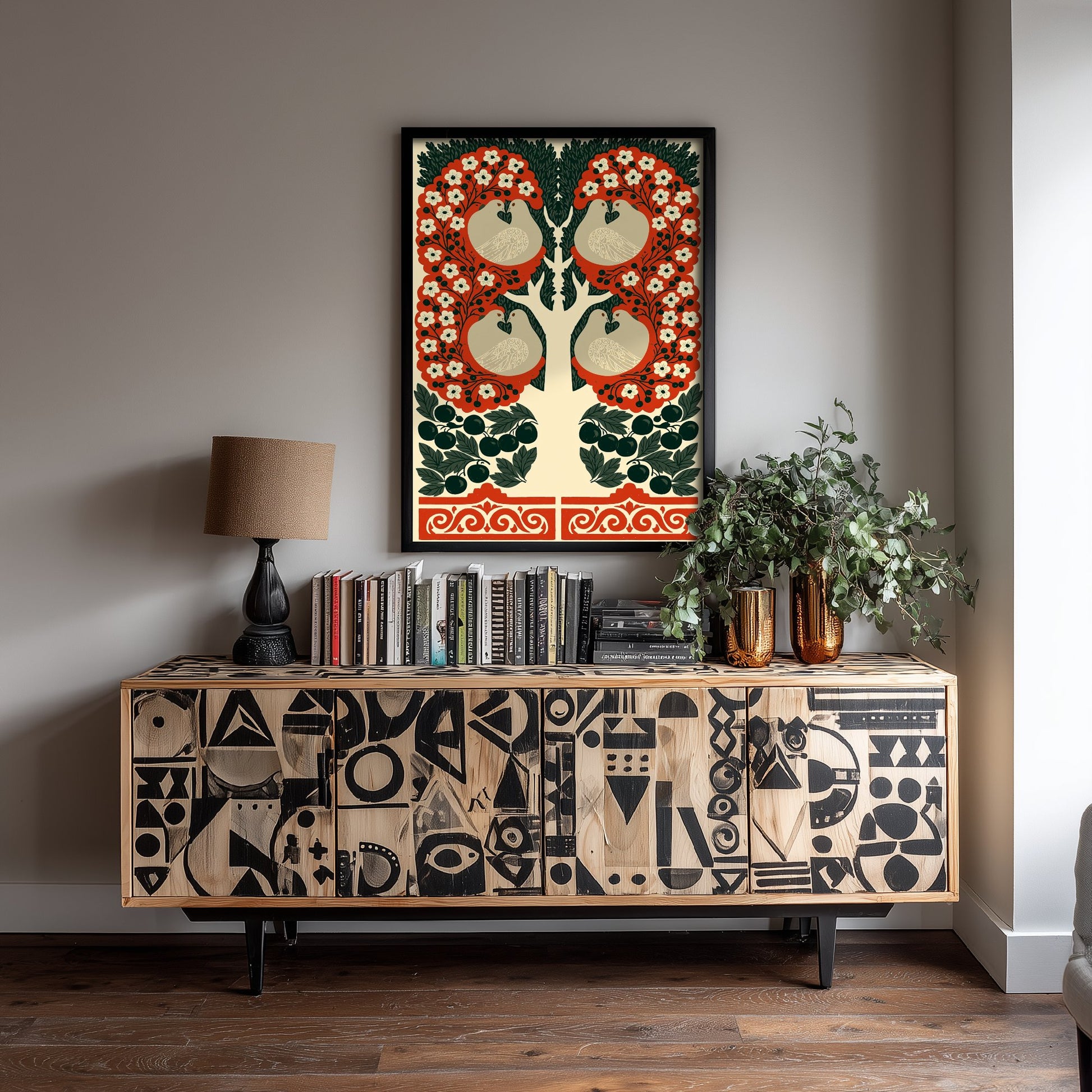 Scottish Woodland Dove Art Print - Folk Nature Poster - Decorative Illustration - Hallway Wall Art V16 2/3