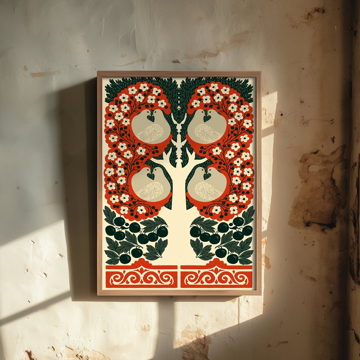 Scottish Woodland Dove Art Print - Folk Nature Poster - Decorative Illustration - Hallway Wall Art V16 2/3
