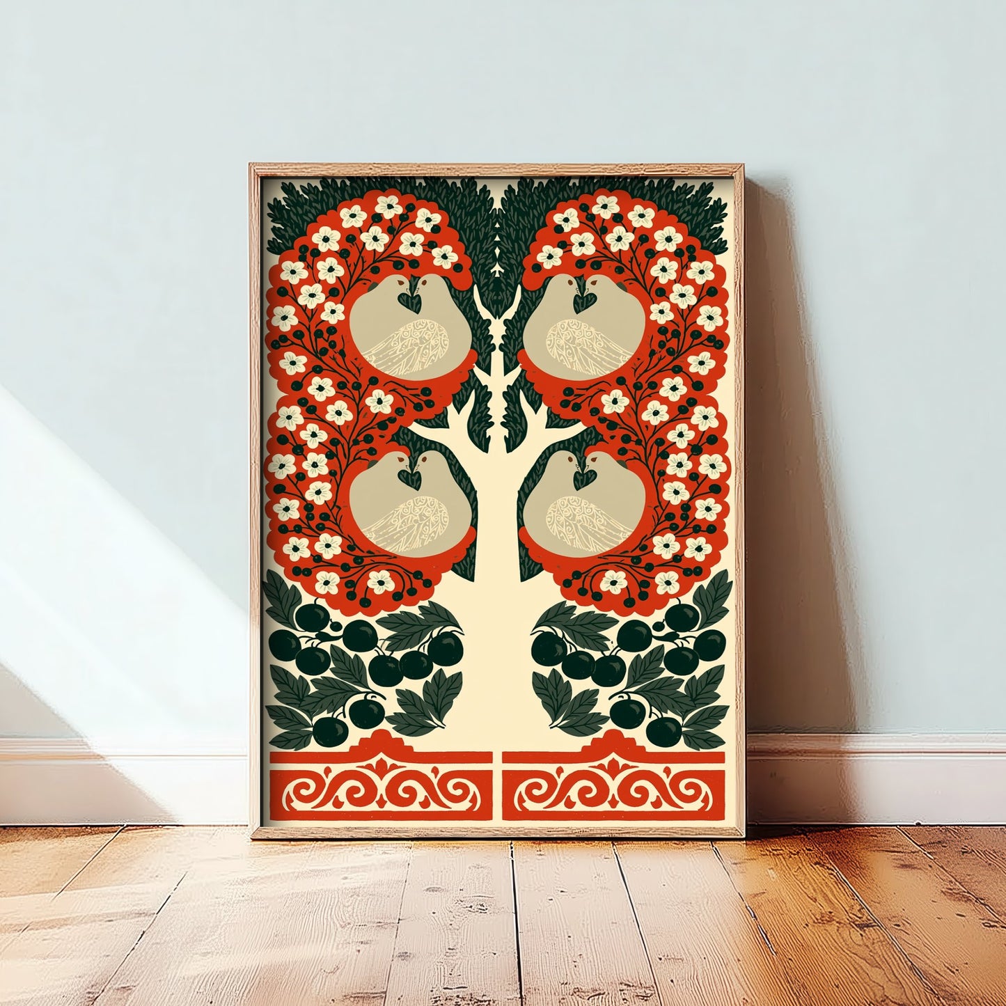 Scottish Woodland Dove Art Print - Folk Nature Poster - Decorative Illustration - Hallway Wall Art V16 2/3