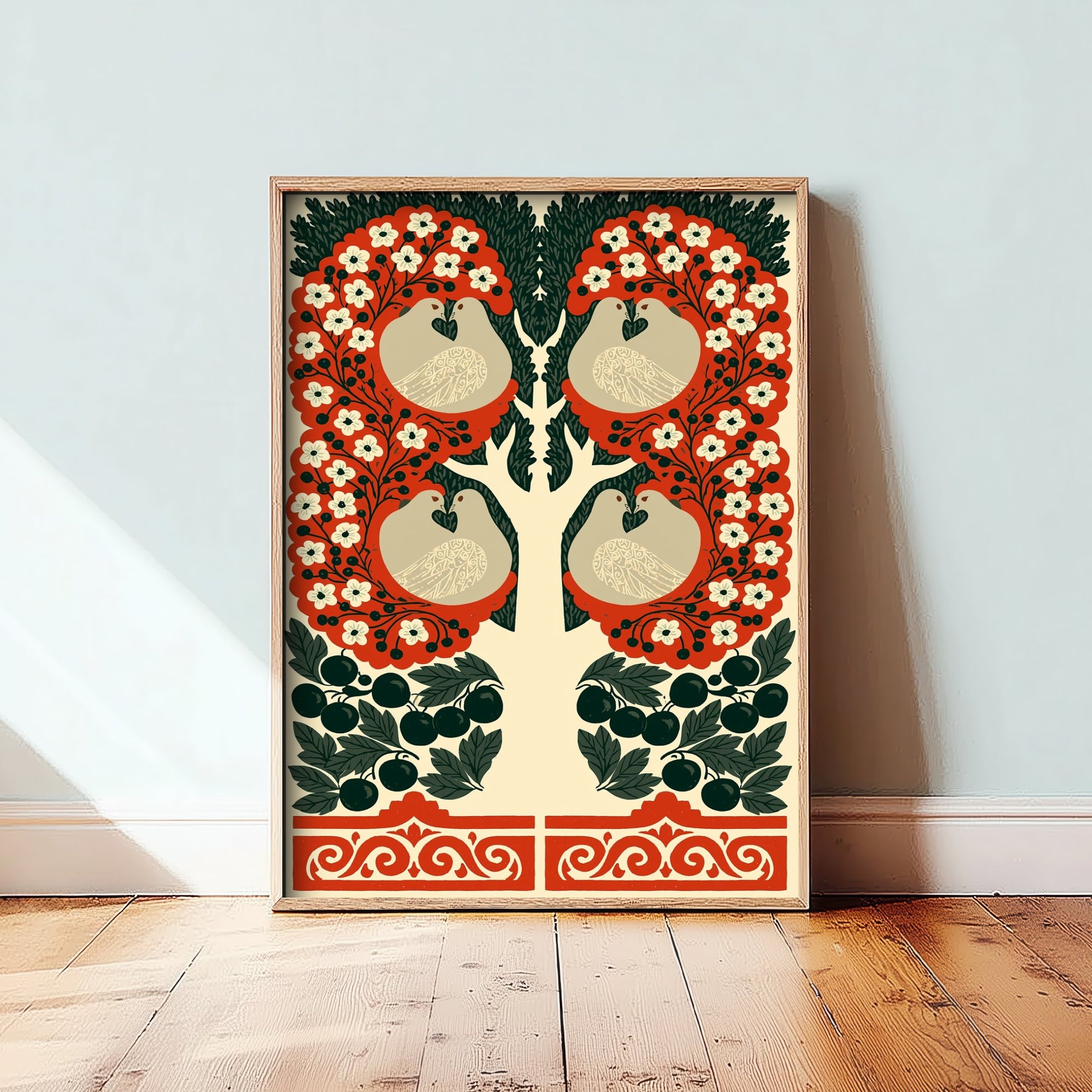 Scottish Woodland Dove Art Print - Folk Nature Poster - Decorative Illustration - Hallway Wall Art V16 2/3