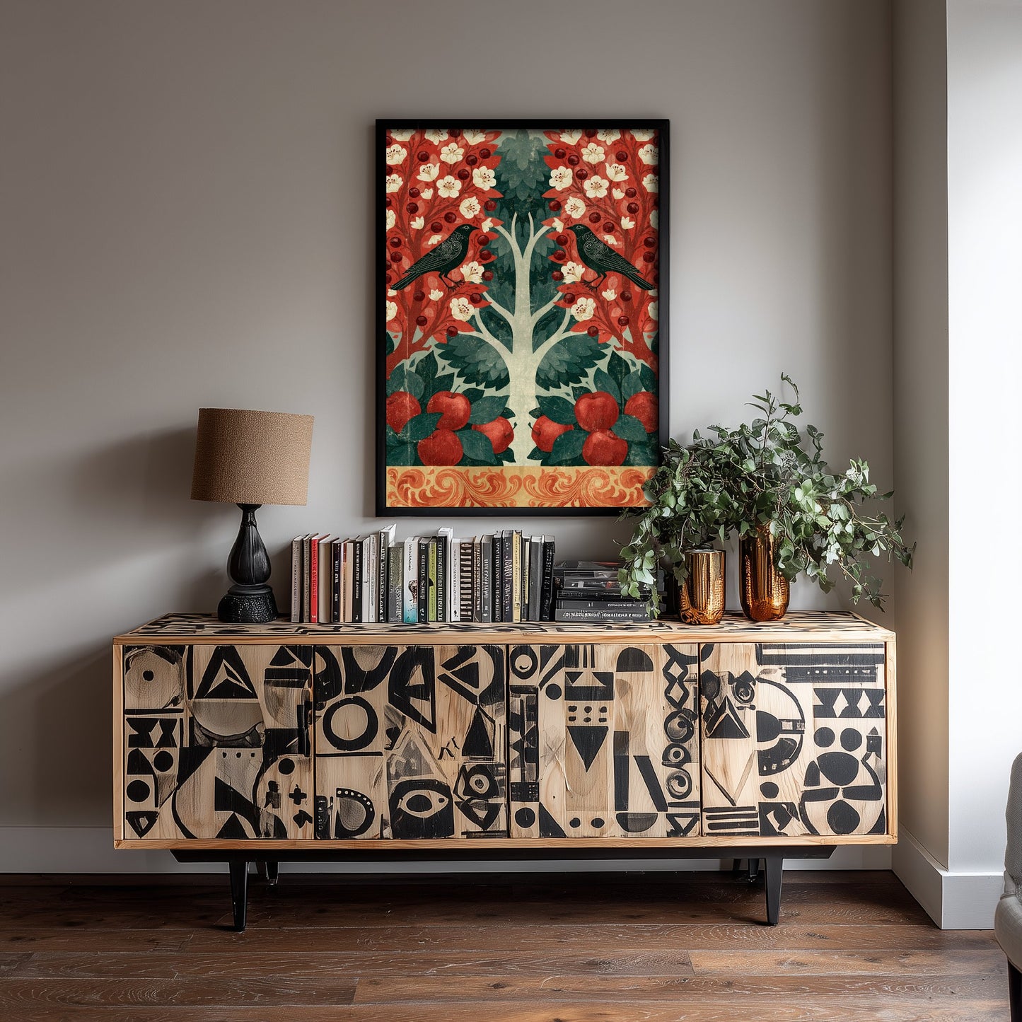 Scottish Woodland Blackbird Art Print - Folk Nature Poster - Decorative Illustration - Study Wall Art V16 3/3