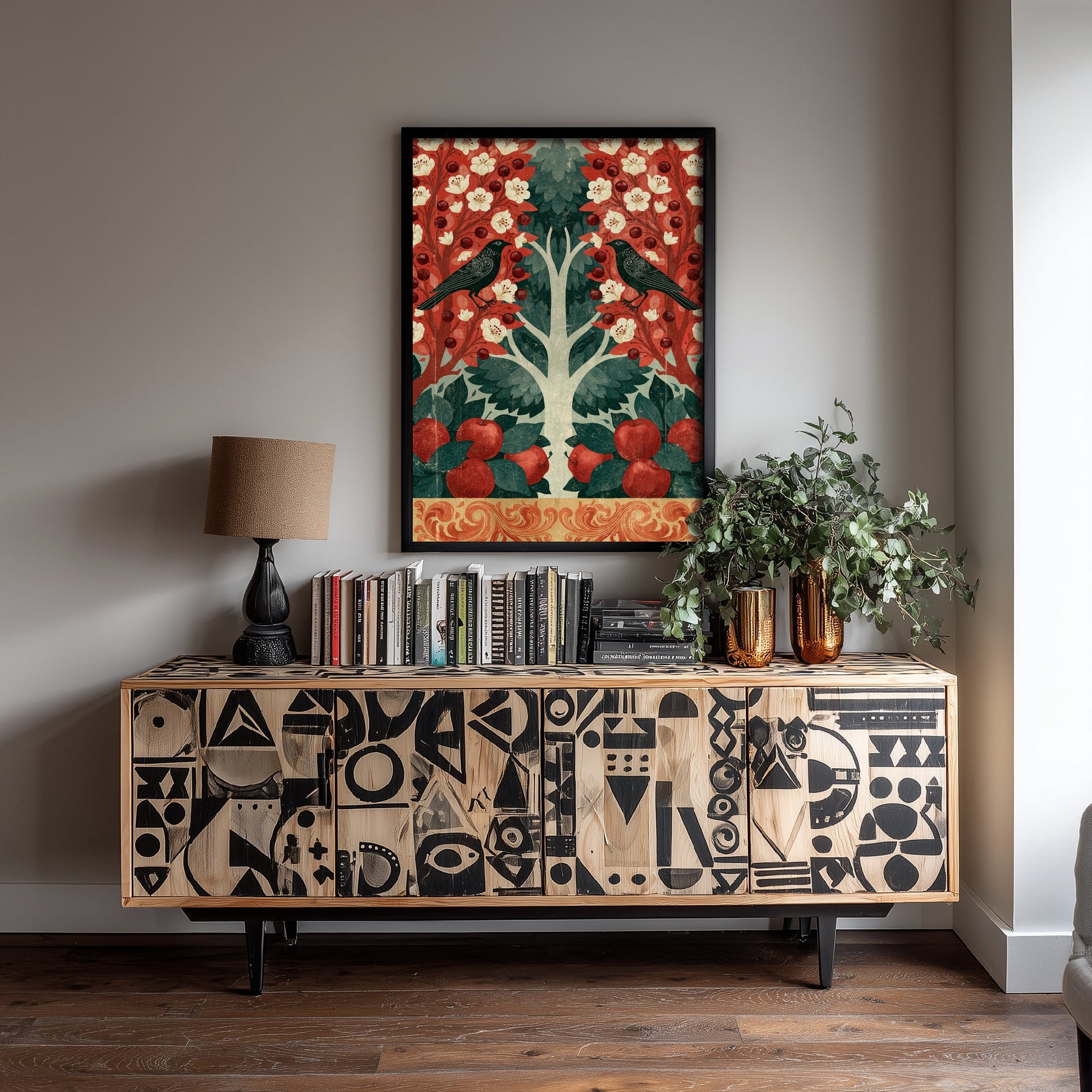 Scottish Woodland Blackbird Art Print - Folk Nature Poster - Decorative Illustration - Study Wall Art V16 3/3