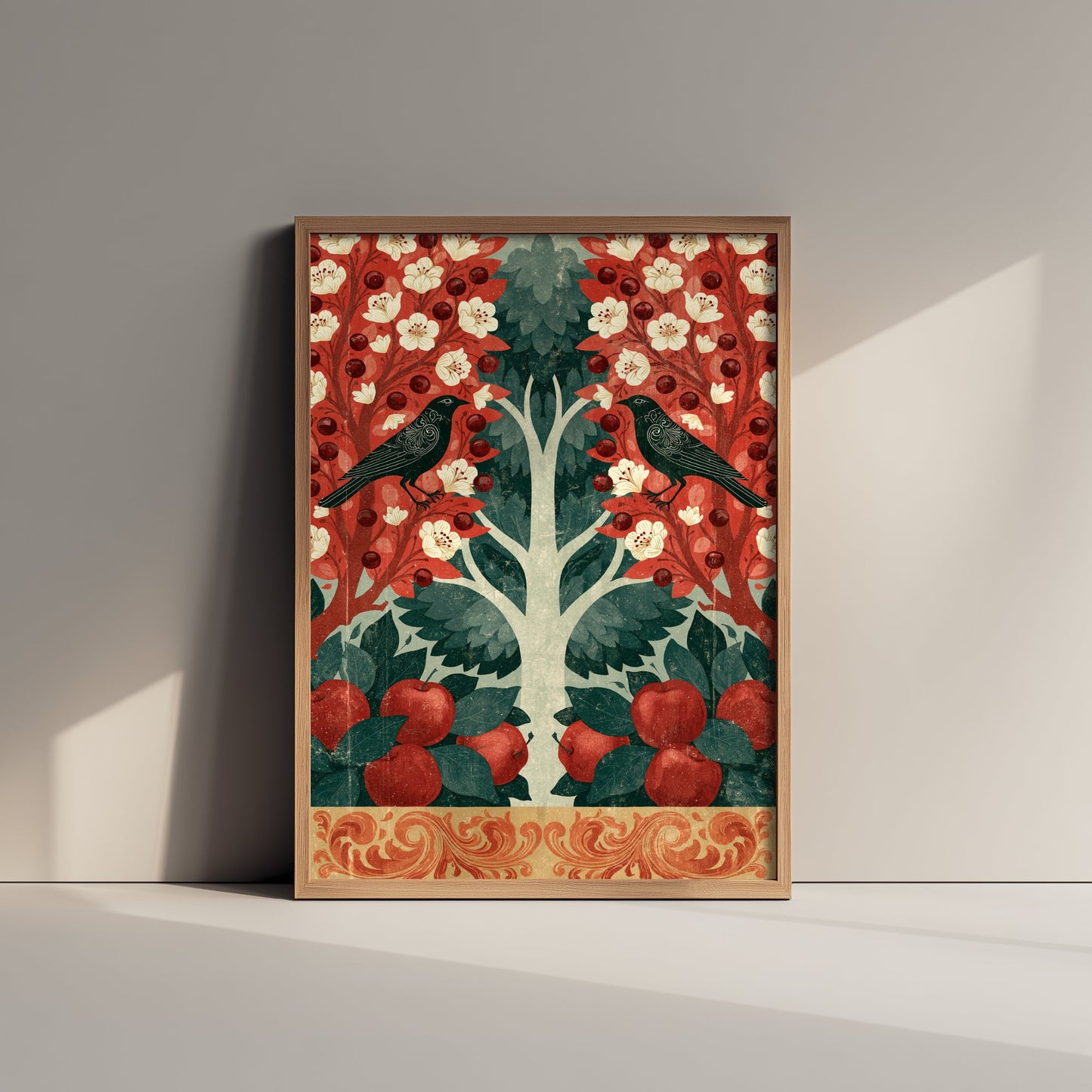 Scottish Woodland Blackbird Art Print - Folk Nature Poster - Decorative Illustration - Study Wall Art V16 3/3