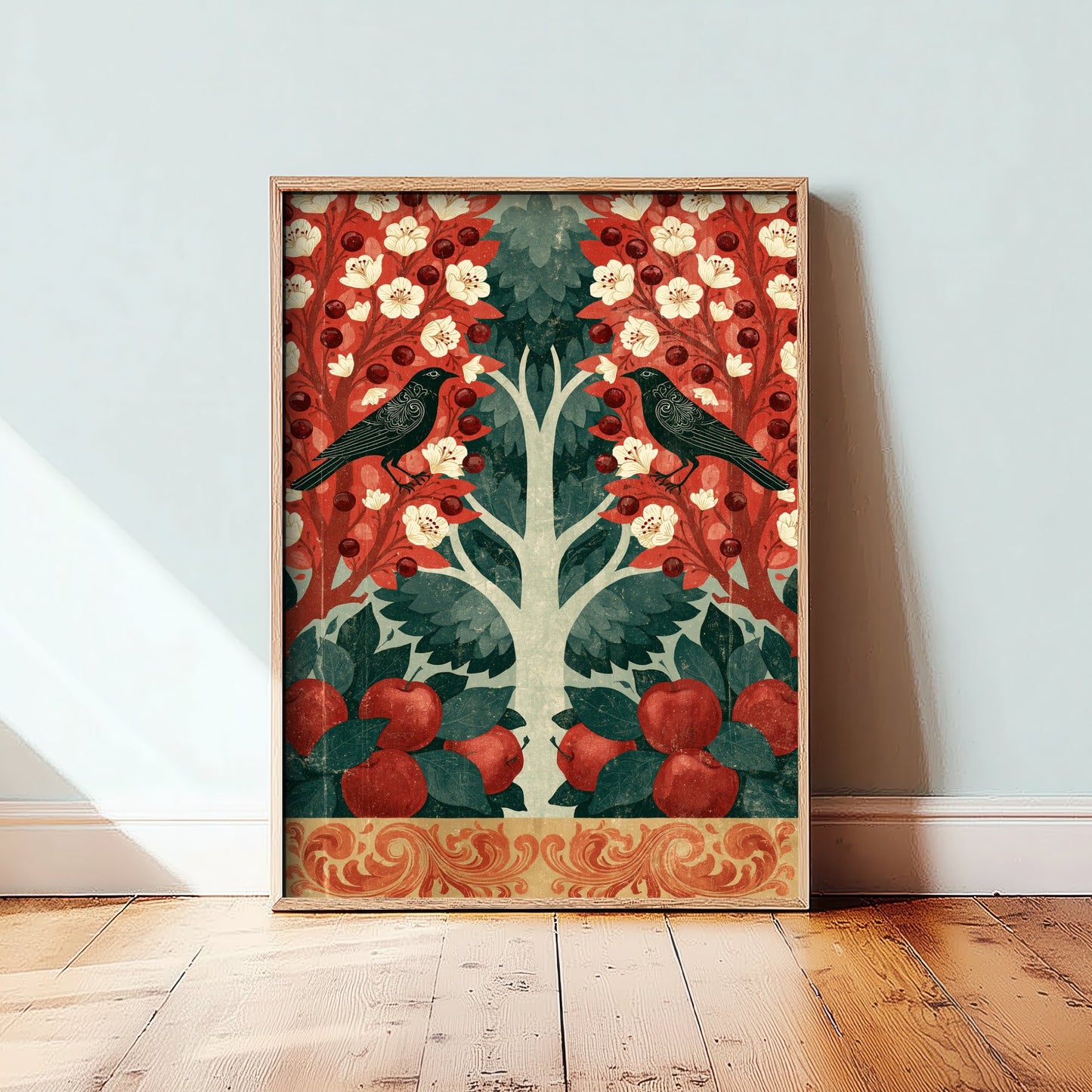 Scottish Woodland Blackbird Art Print - Folk Nature Poster - Decorative Illustration - Study Wall Art V16 3/3
