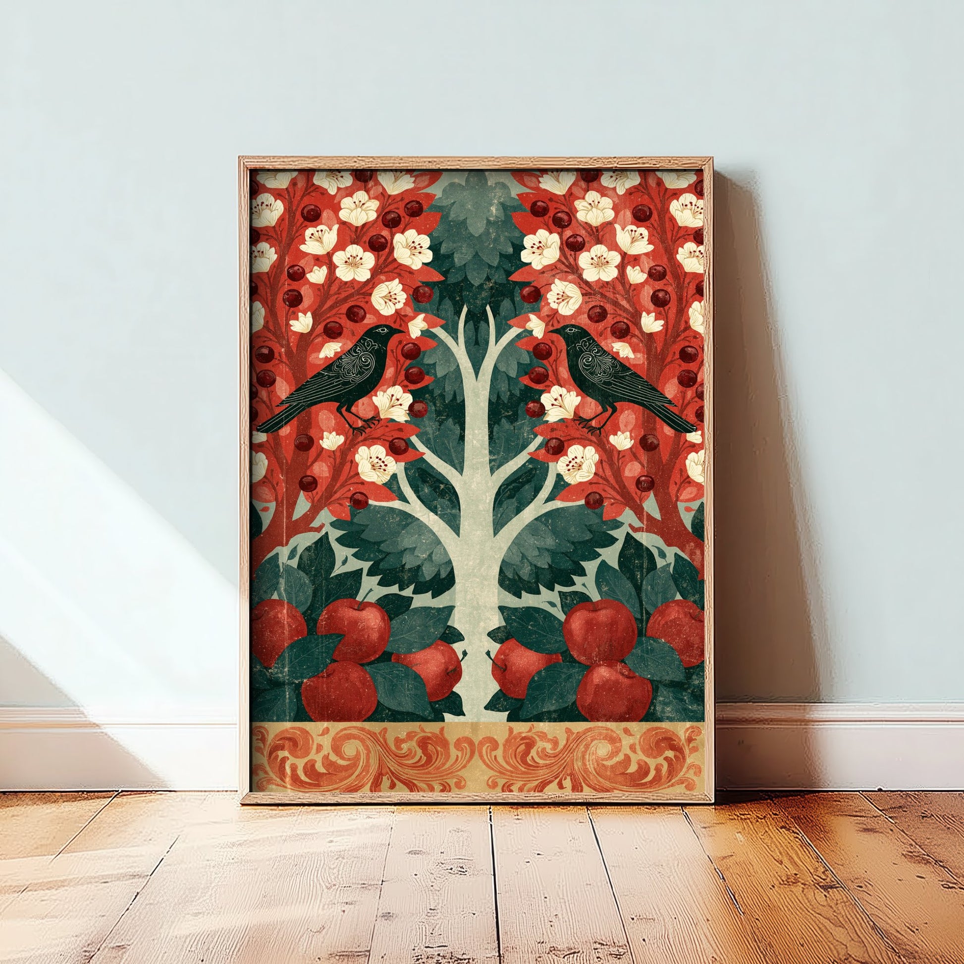 Scottish Woodland Blackbird Art Print - Folk Nature Poster - Decorative Illustration - Study Wall Art V16 3/3