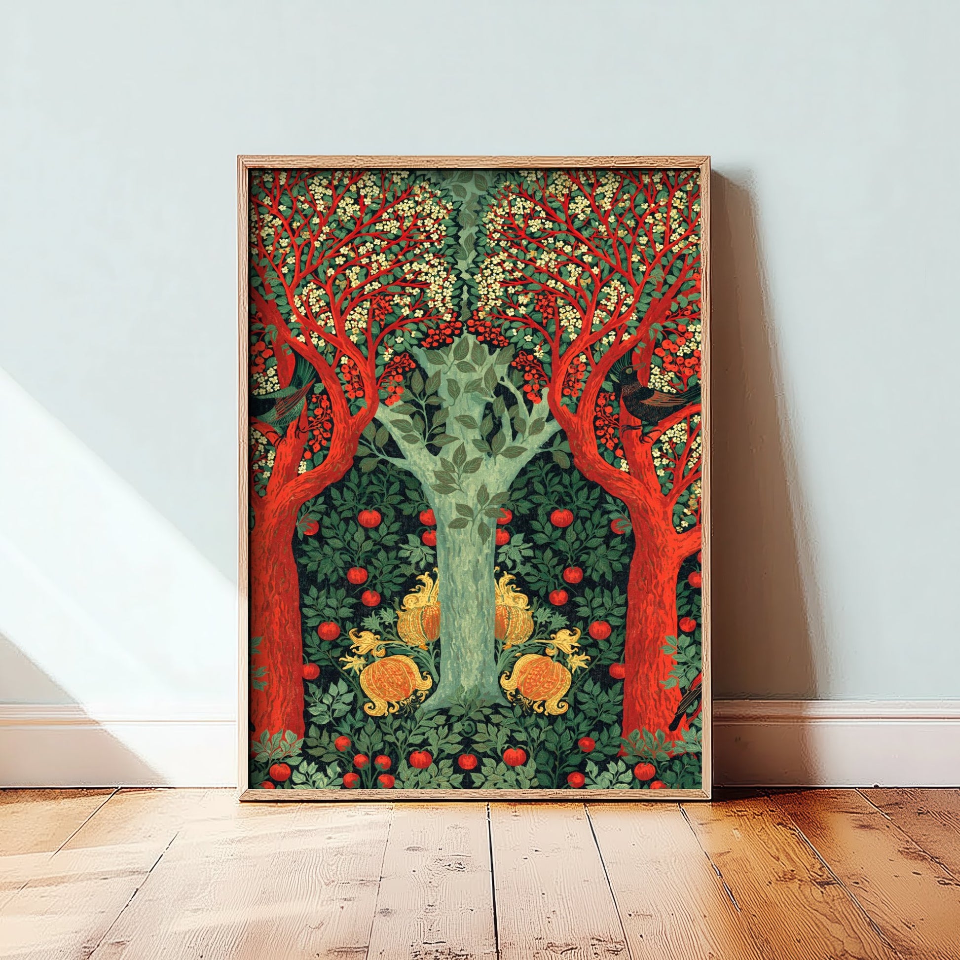 Red Green Woodland Tapestry Art Print - Scottish Book of the Woodlands Poster - Arts Crafts Illustration V3 1/3