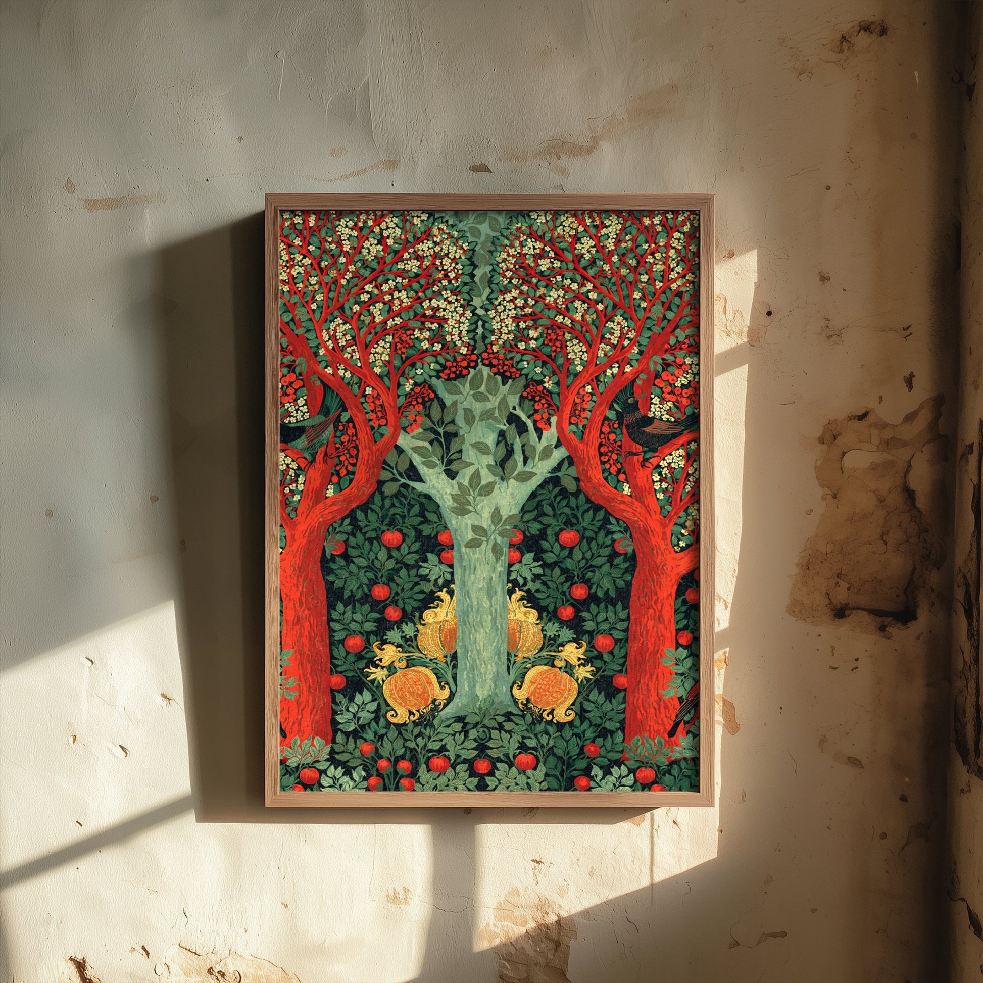 Red Green Woodland Tapestry Art Print - Scottish Book of the Woodlands Poster - Arts Crafts Illustration V3 1/3