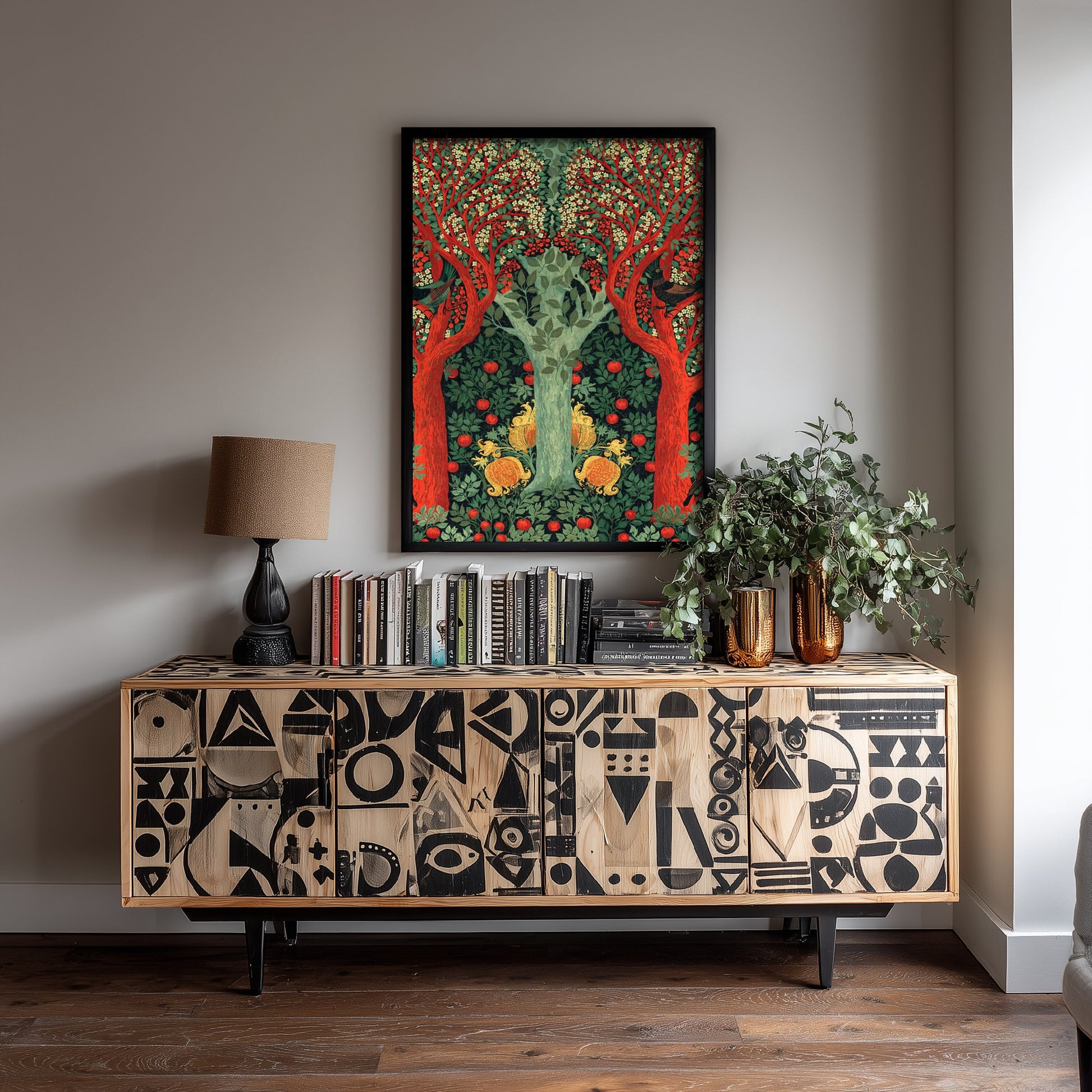 Red Green Woodland Tapestry Art Print - Scottish Book of the Woodlands Poster - Arts Crafts Illustration V3 1/3