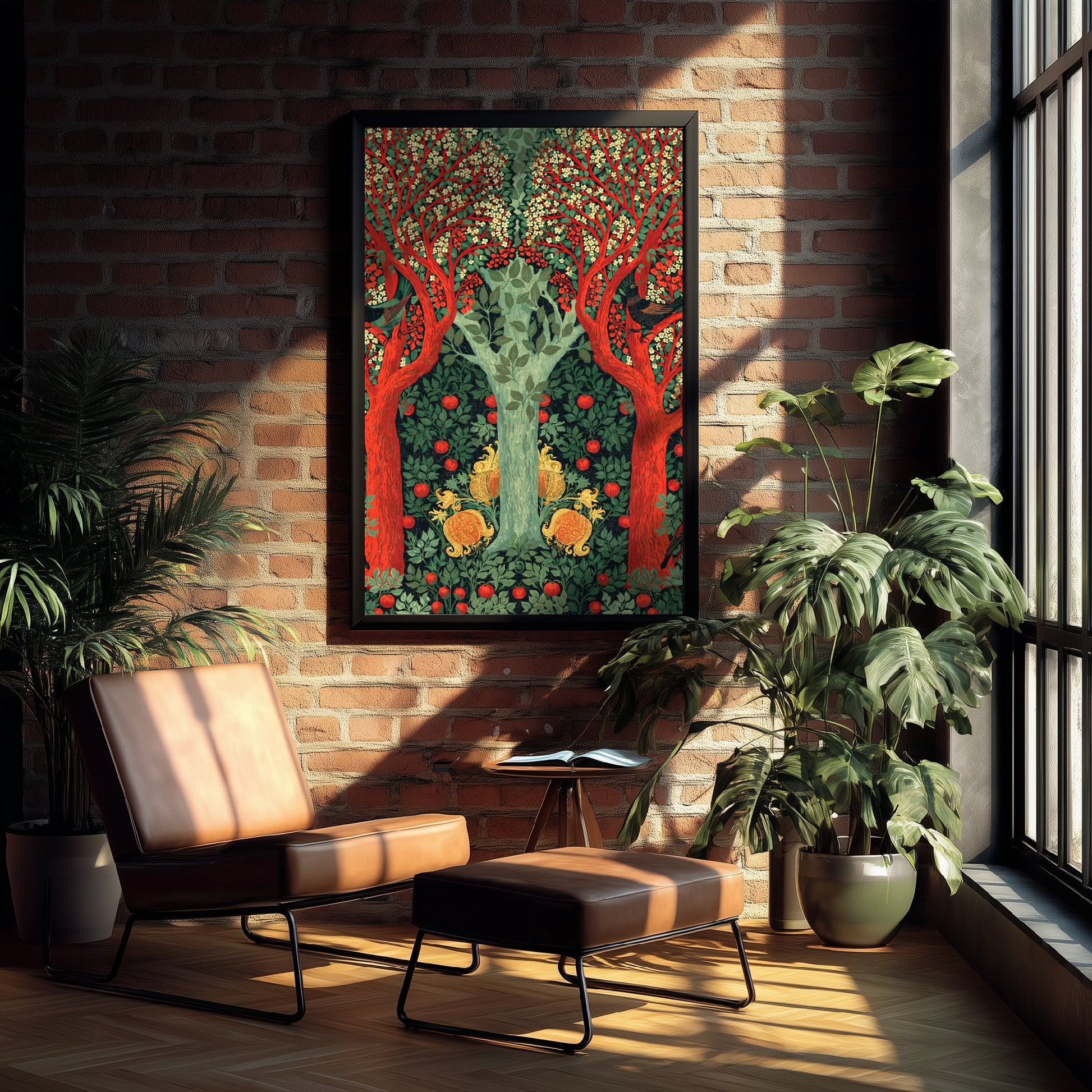 Red Green Woodland Tapestry Art Print - Scottish Book of the Woodlands Poster - Arts Crafts Illustration V3 1/3