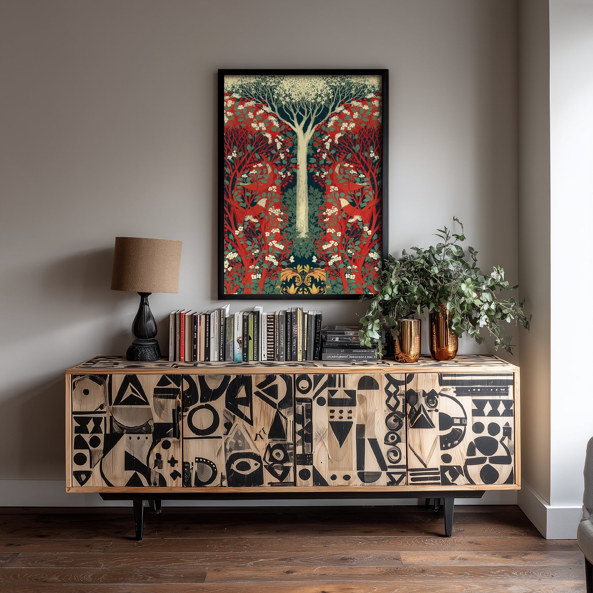 Red White Woodland Tapestry Art Print - Scottish Book of the Woodlands Poster - Arts Crafts Illustration V3 3/3