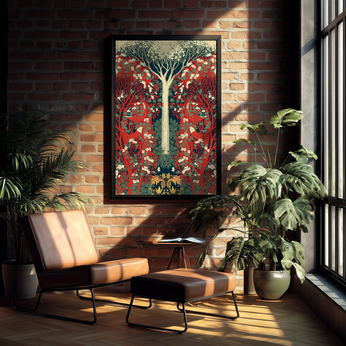 Red White Woodland Tapestry Art Print - Scottish Book of the Woodlands Poster - Arts Crafts Illustration V3 3/3