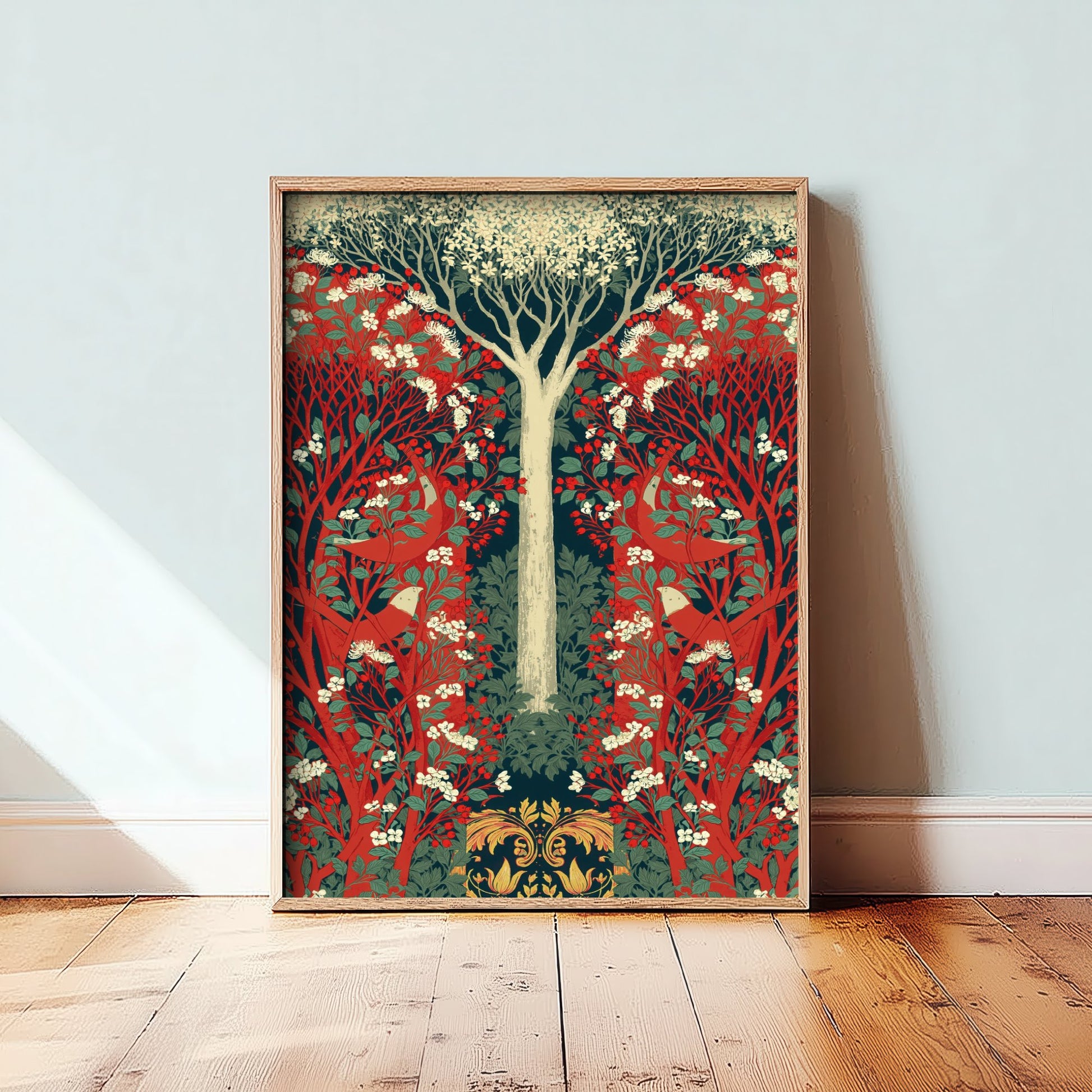 Red White Woodland Tapestry Art Print - Scottish Book of the Woodlands Poster - Arts Crafts Illustration V3 3/3